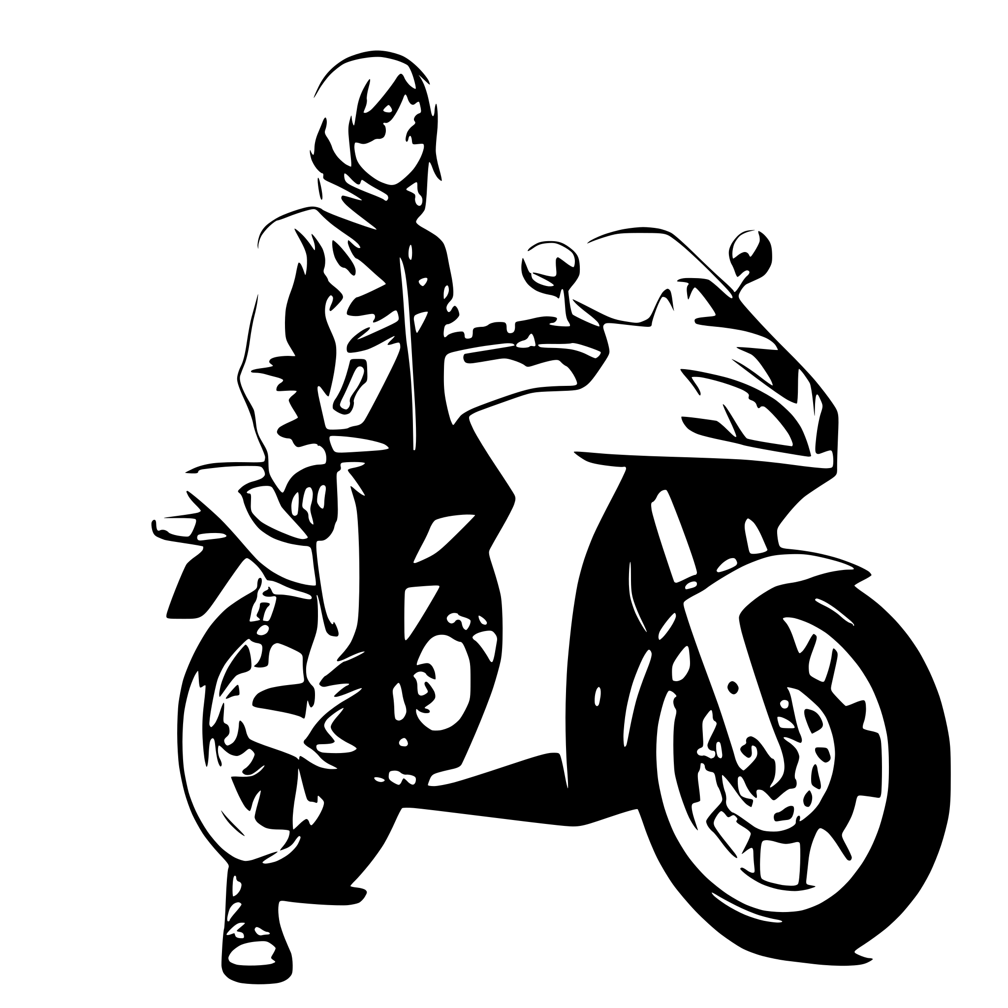 AI-generated SVG of a A motobike with one men in, side view