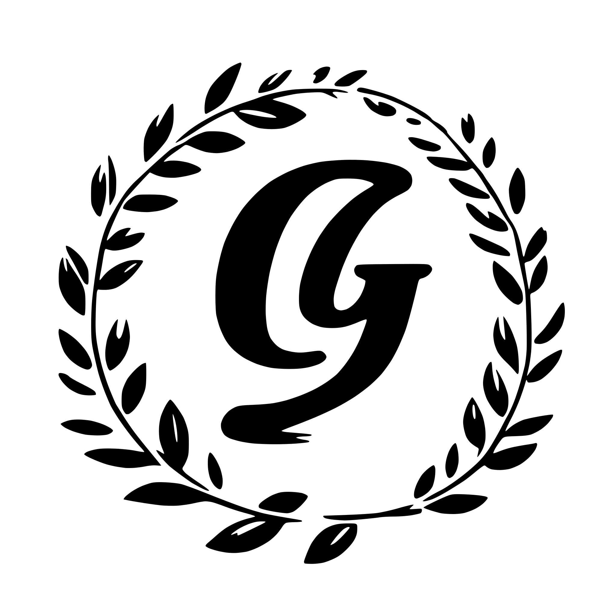 AI-generated SVG of a cursive G with olive branches around it