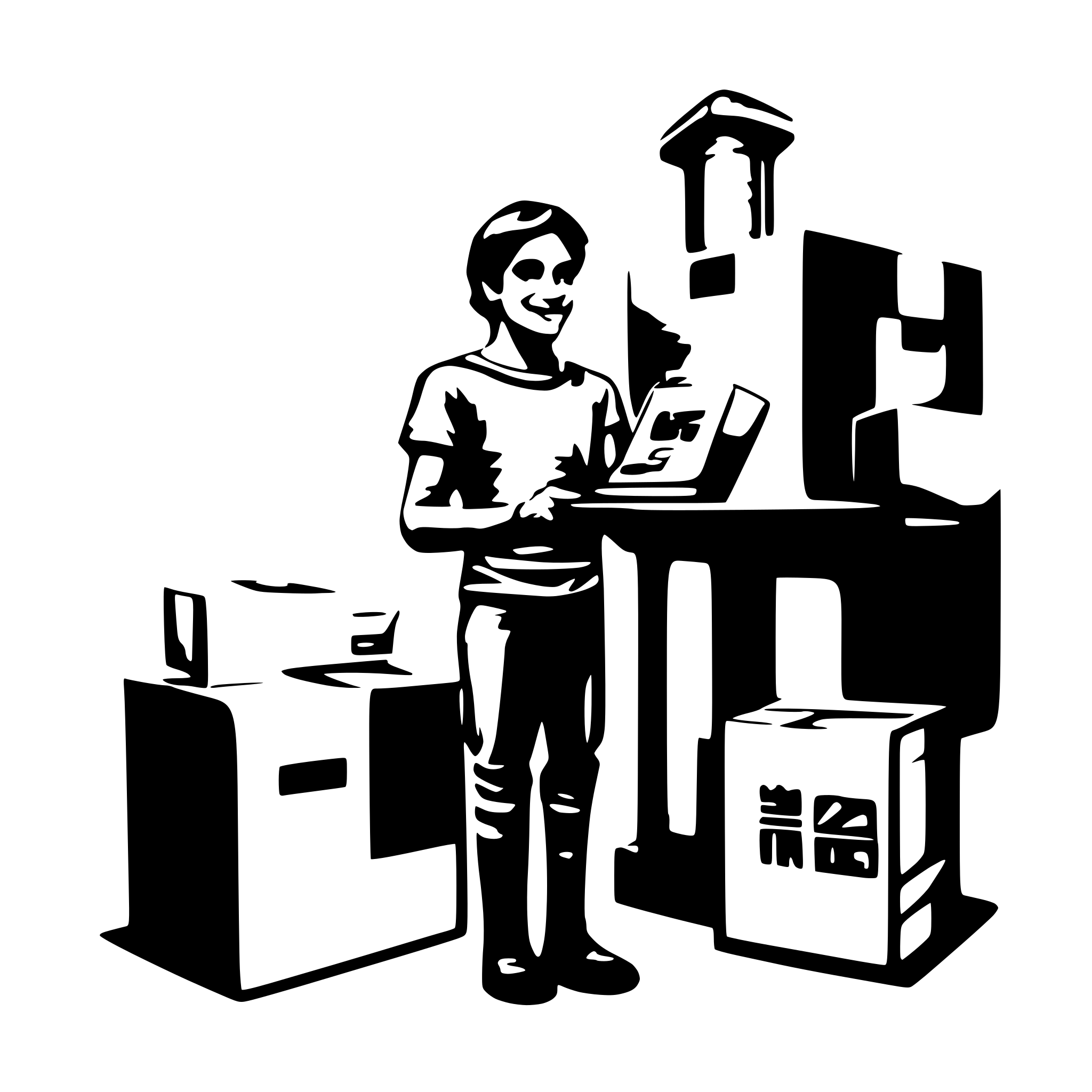 AI-generated SVG of a A hero image of a man working in a warehouse with packages using sustainable kraft paper AI-generated SVG of a A hero image of a man working in a warehouse with packages using sustainable kraft paper