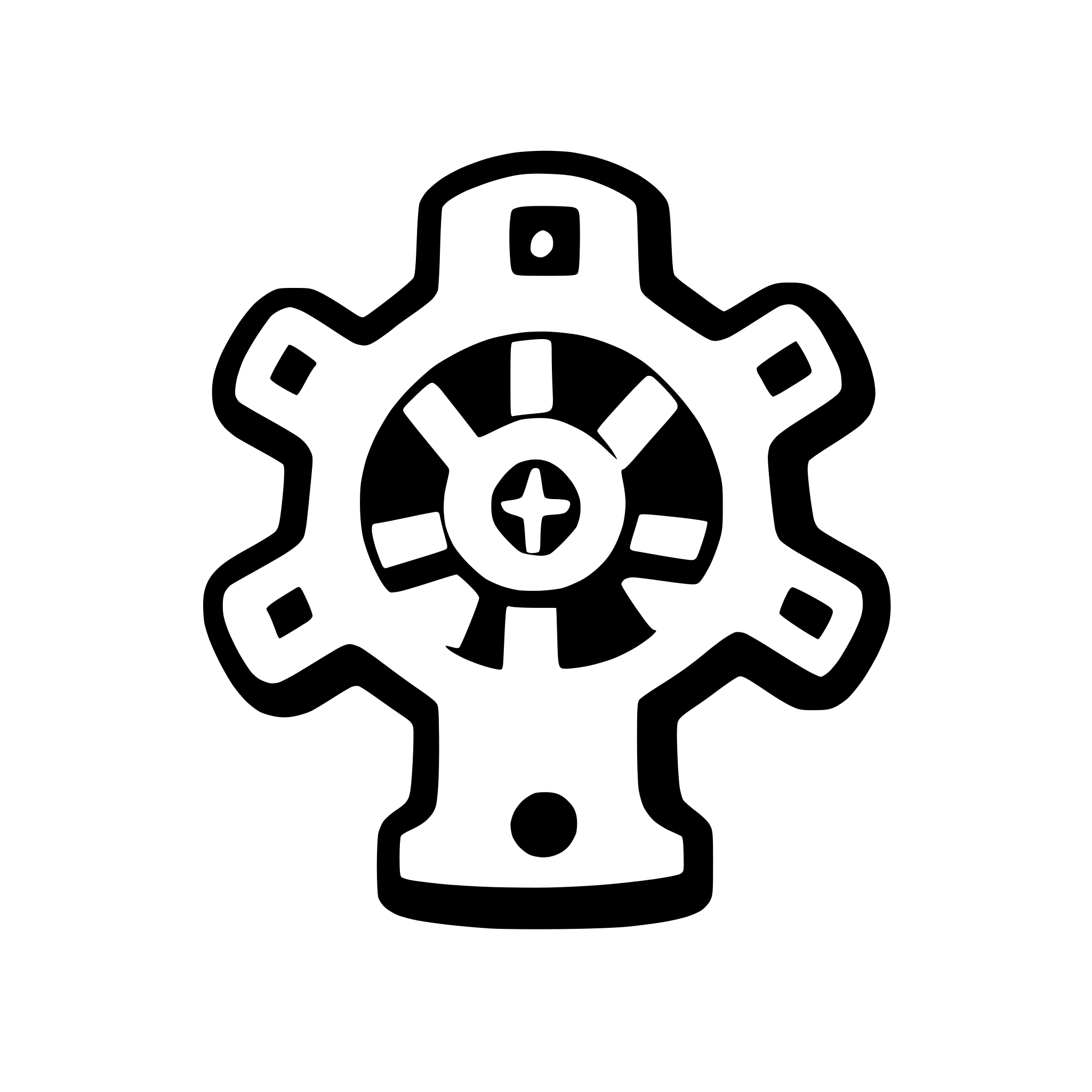 AI-generated SVG of a stylized red bone with a gear