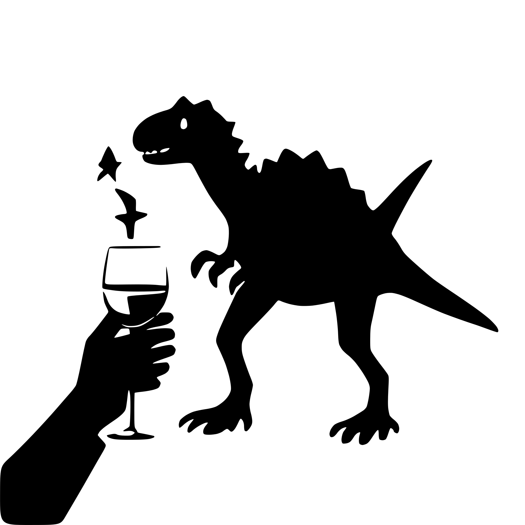AI-generated SVG of a dinosaur with a glss of wine in the hand