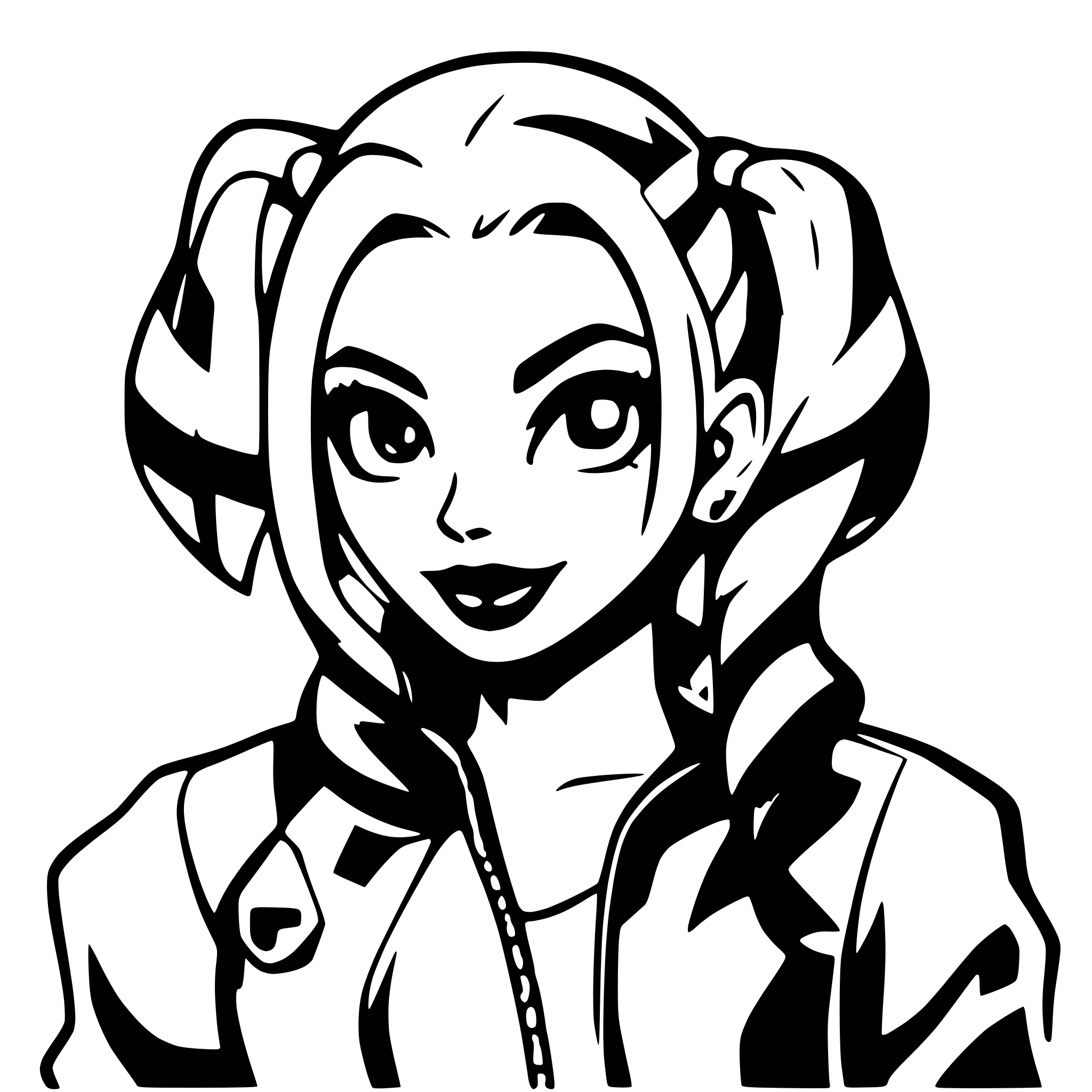 AI-generated SVG of 'harley quinn with dual ponytails'