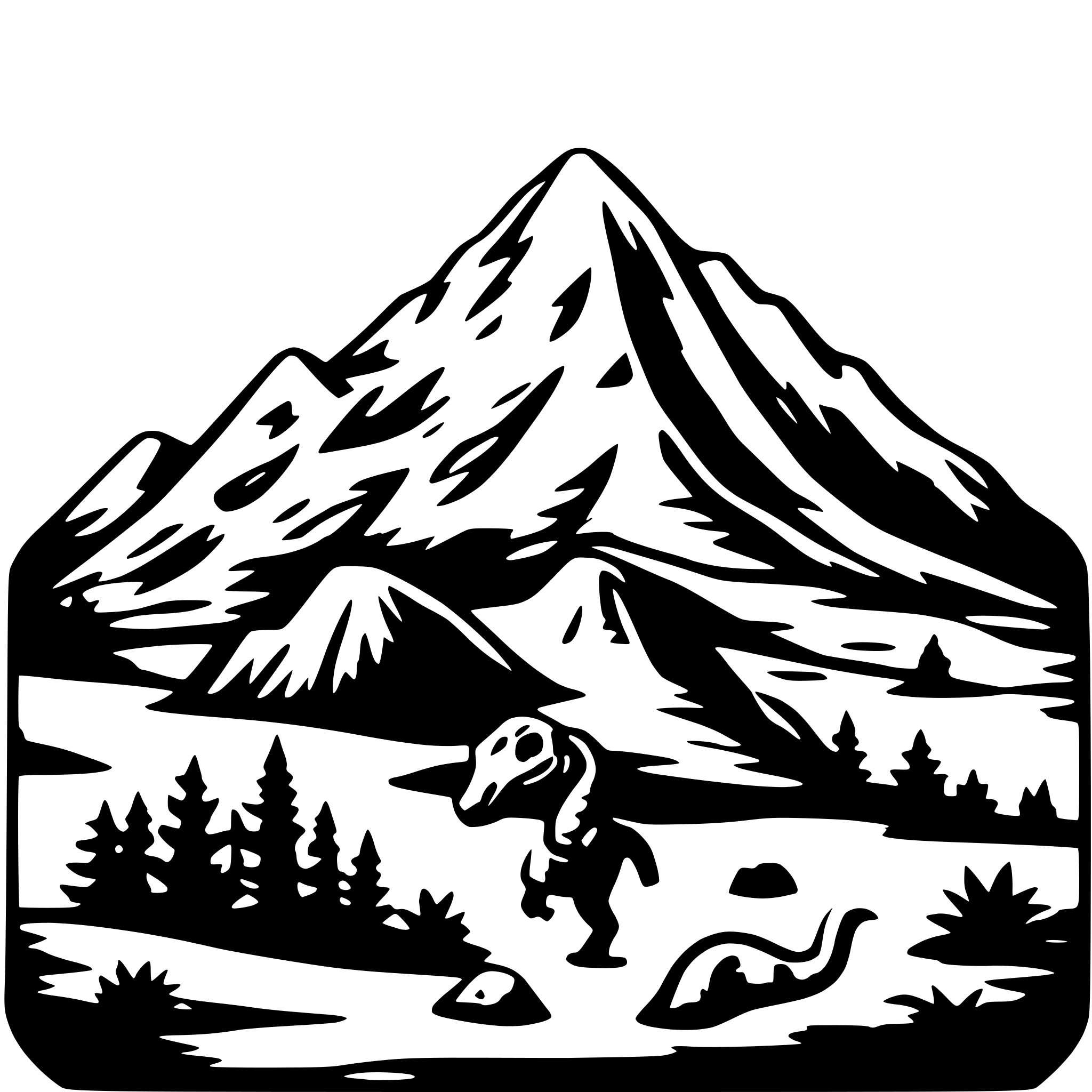 AI-generated SVG of a mountains, fossils, dinosaurs