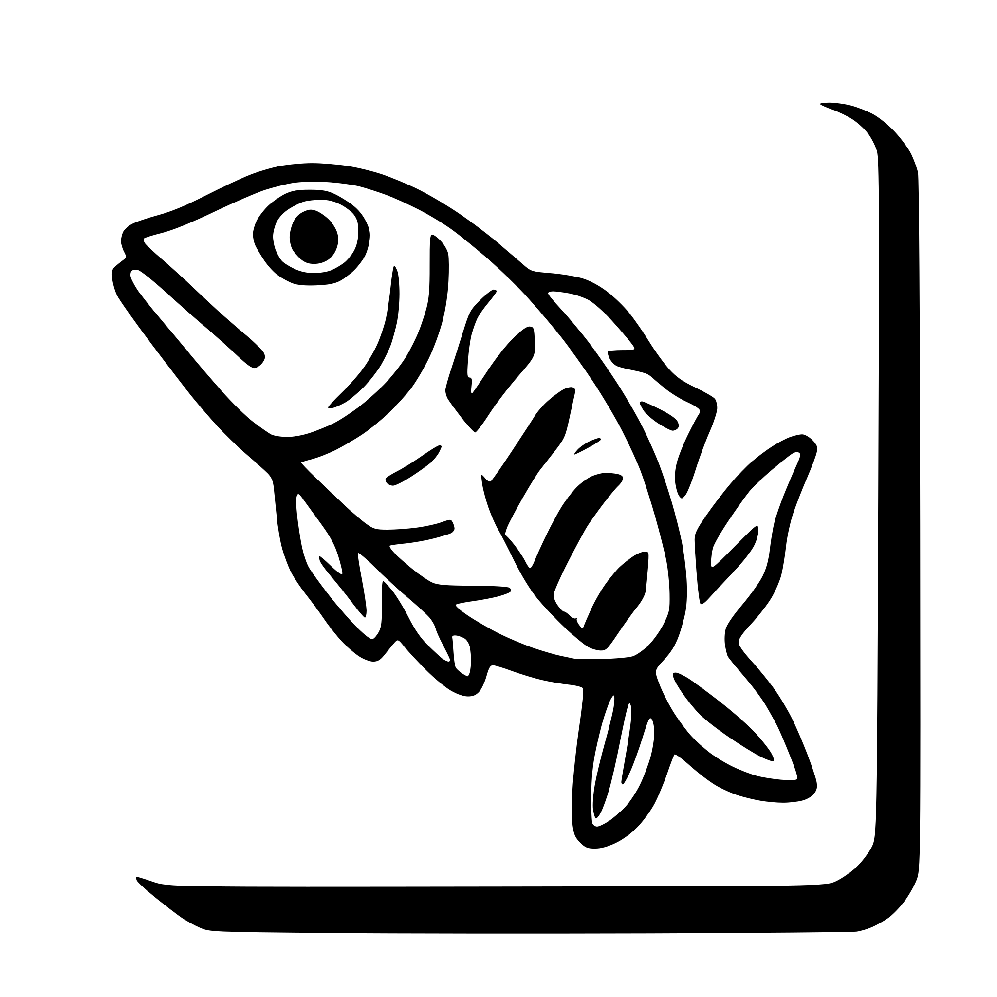 AI-generated SVG of a logo style depiction of a twisted red snapper fish, with a happy appearance and a smile