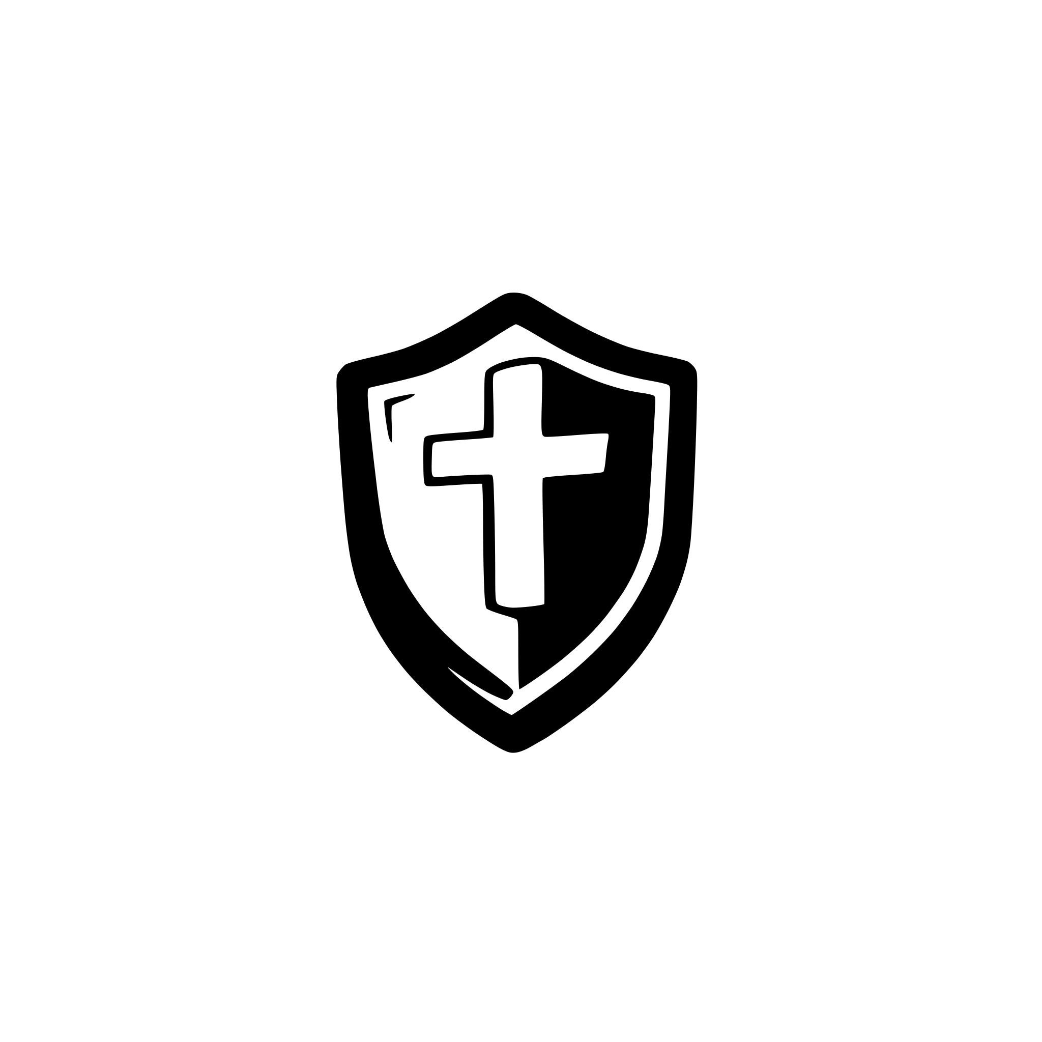 AI-generated SVG of 'Black shield with white cross'