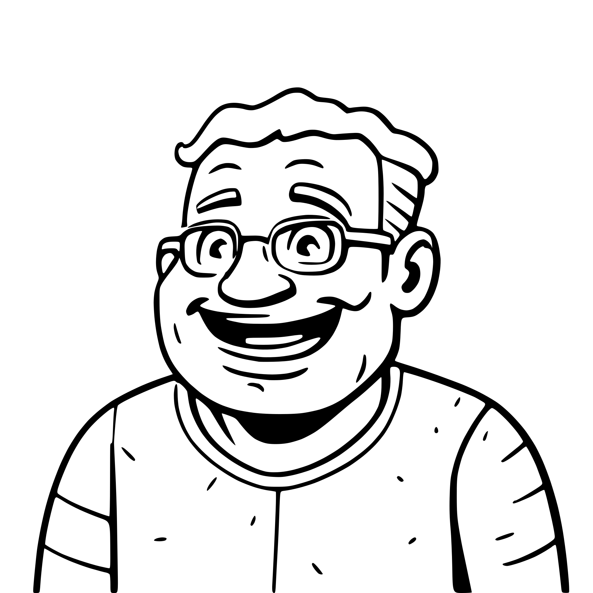 AI-generated SVG of a A laughing middle-aged caucasian man, chubby but not obese, joyful, smiling, head and shoulders only, head on a different layer than the shoulders, father, just told a groaner joke and is enjoying the reaction.