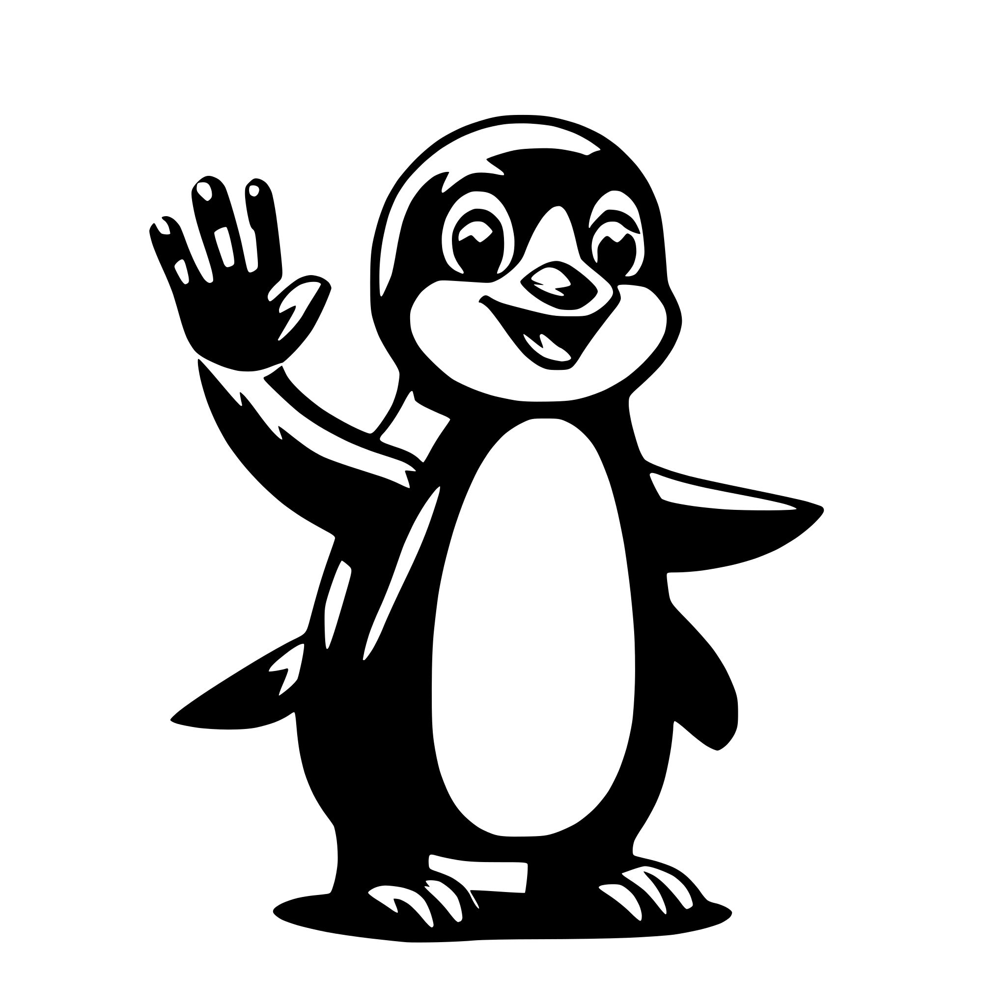 AI-generated SVG of a happy waving penguin