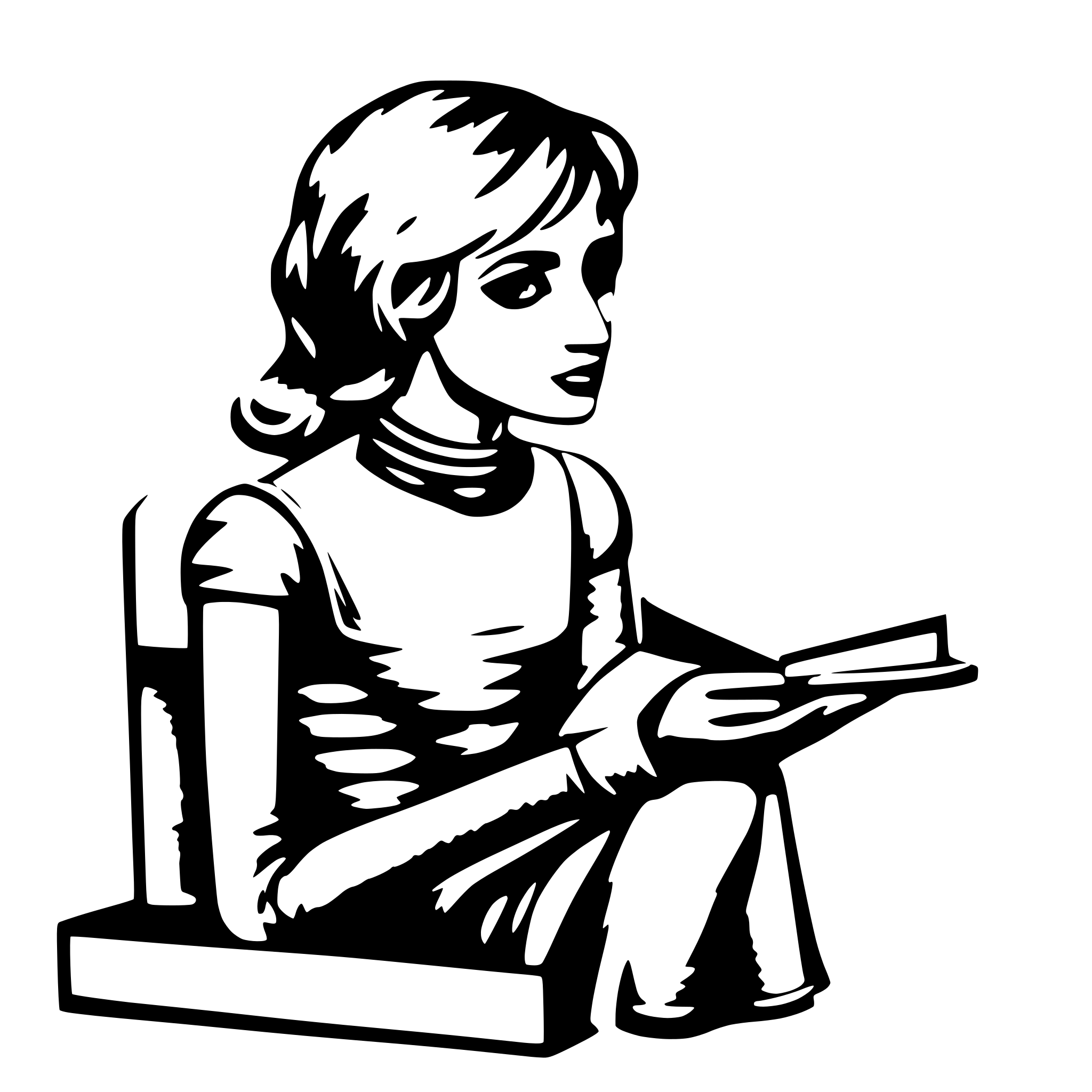 AI-generated SVG of 'art mannequin with book, writing on the book'