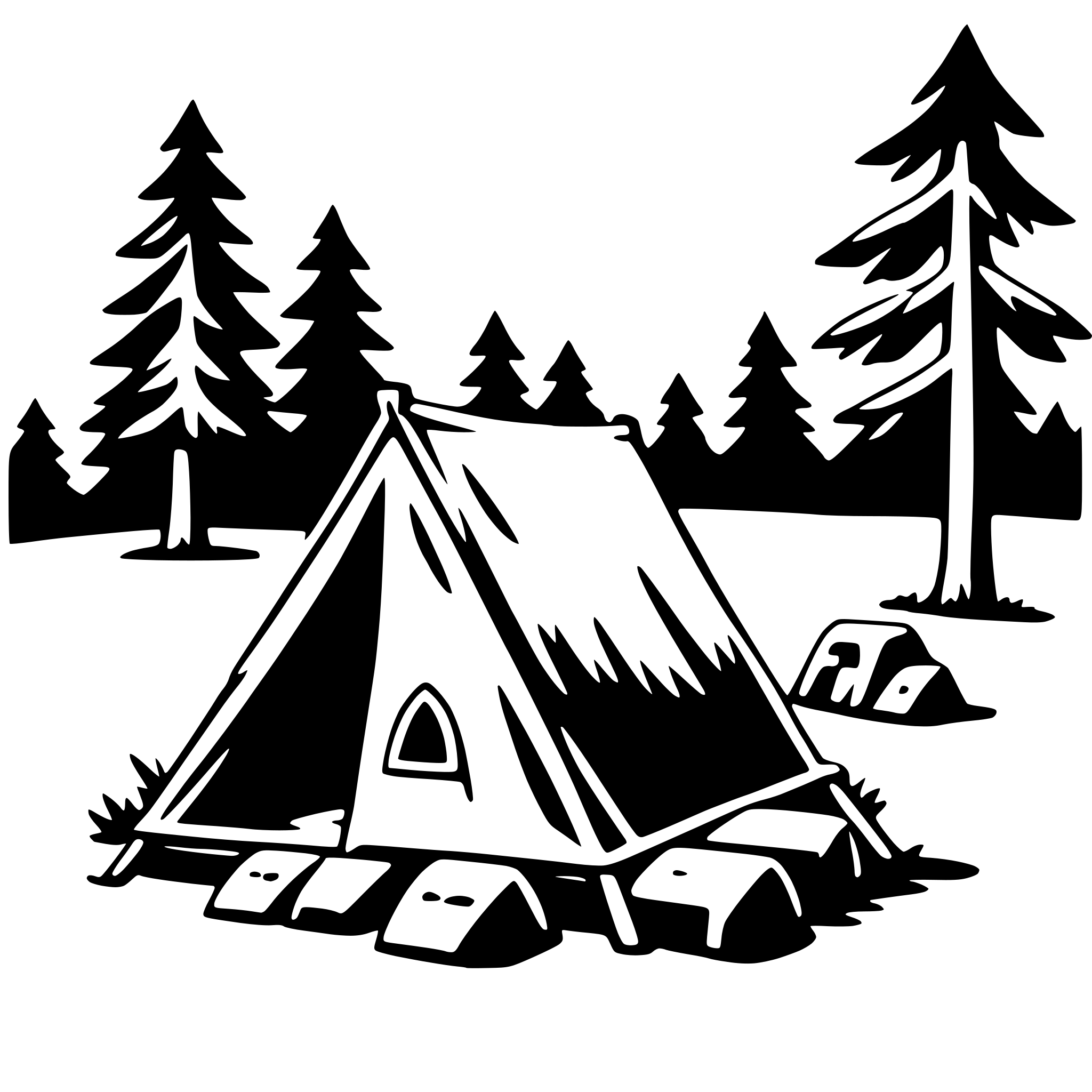 AI-generated SVG of a forest camping scene