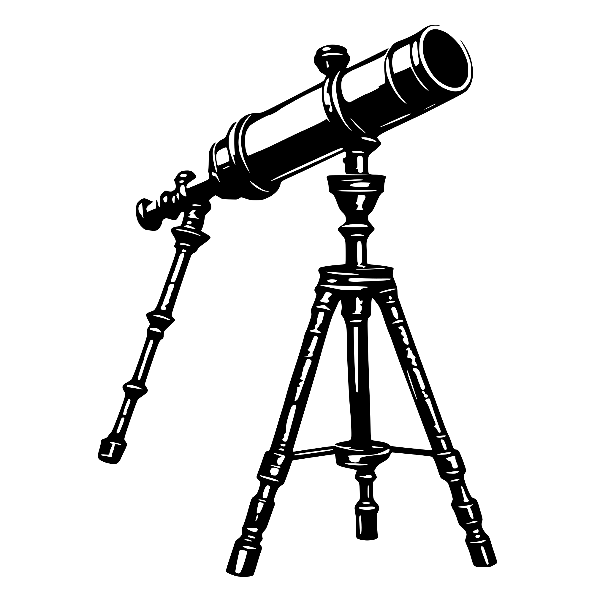 AI-generated SVG of a A black and white SVG drawing of an antique telescope mounted on a tripod stand. The telescope has detailed engravings along the barrel and a rotating mechanism at its base. The tripod is elegant, with carved legs. AI-generated SVG of a A black and white SVG drawing of an antique telescope mounted on a tripod stand. The telescope has detailed engravings along the barrel and a rotating mechanism at its base. The tripod is elegant, with carved legs.