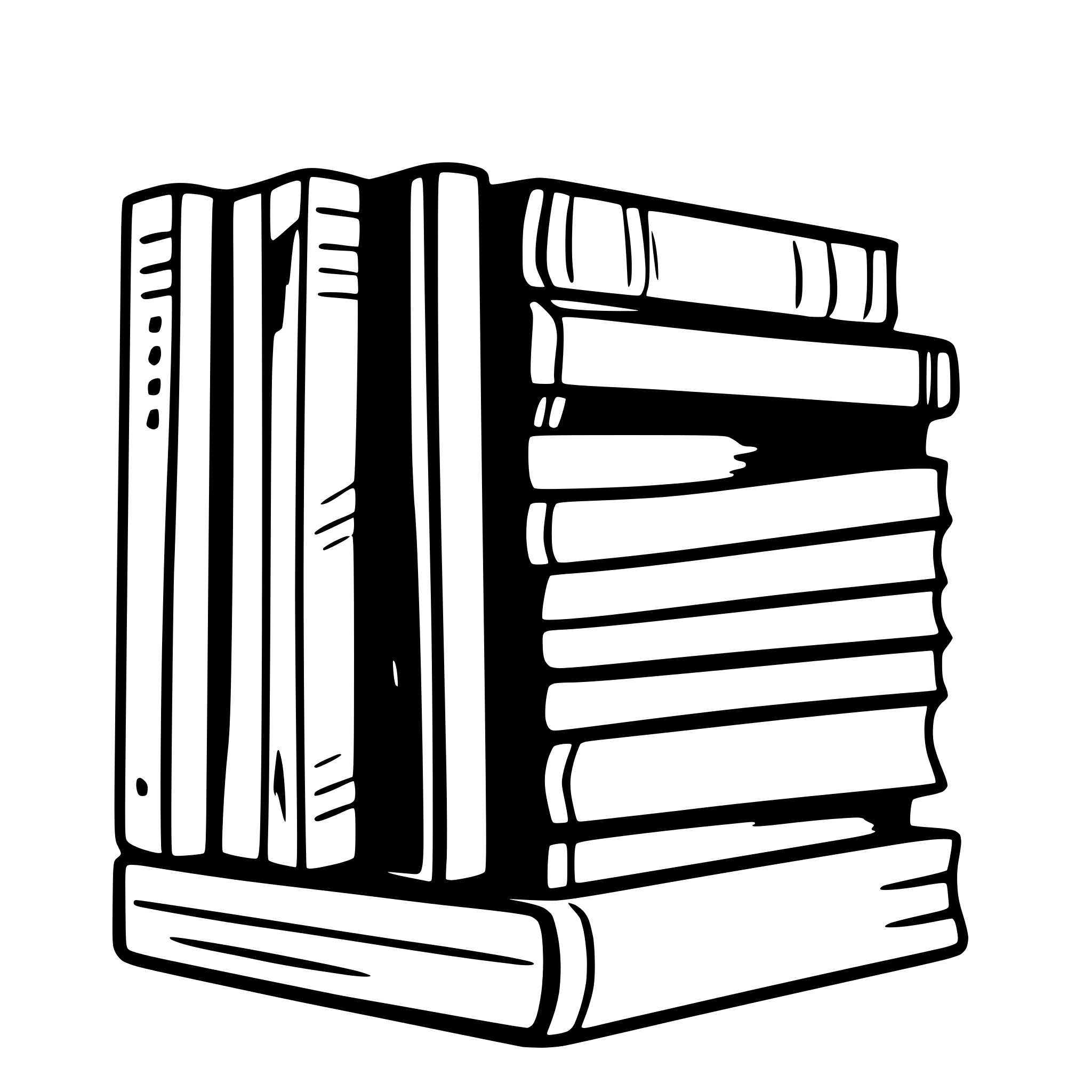 AI-generated SVG of 'seven books stacked on top of each other with their spine visible and slightly rotated'