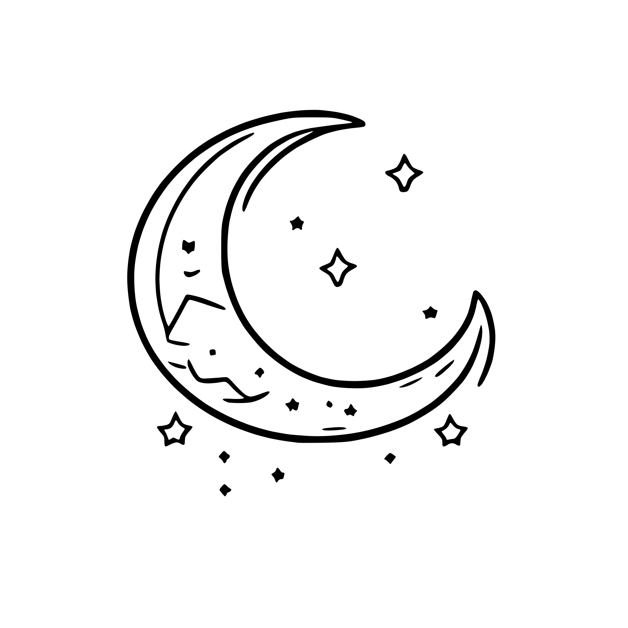AI-generated SVG of a crescent moon with stars