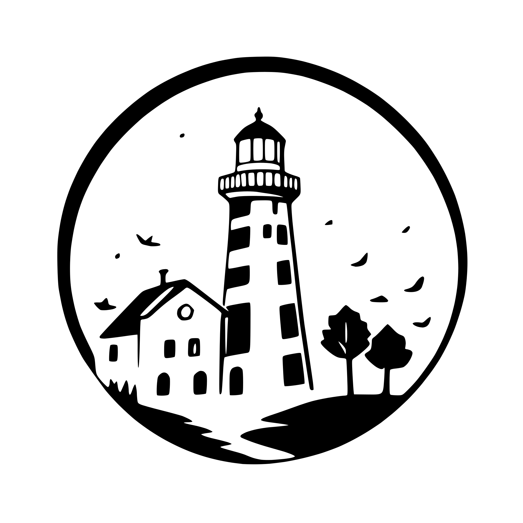 AI-generated SVG of a lighthouse shining at night
