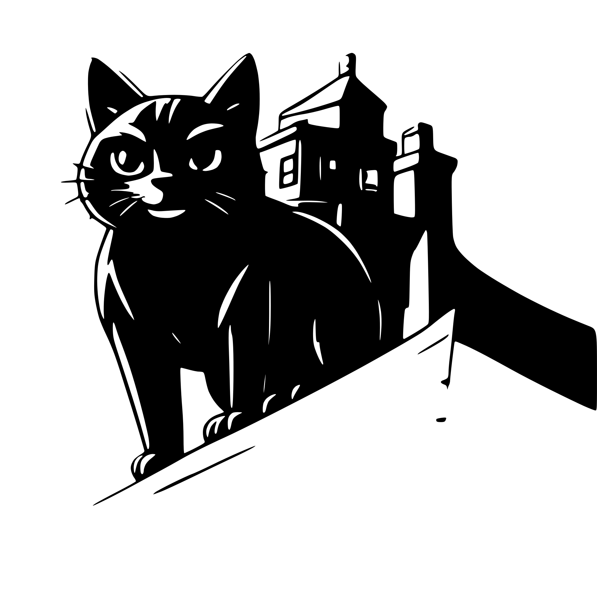 AI-generated SVG of a a cat, on a roof, walking