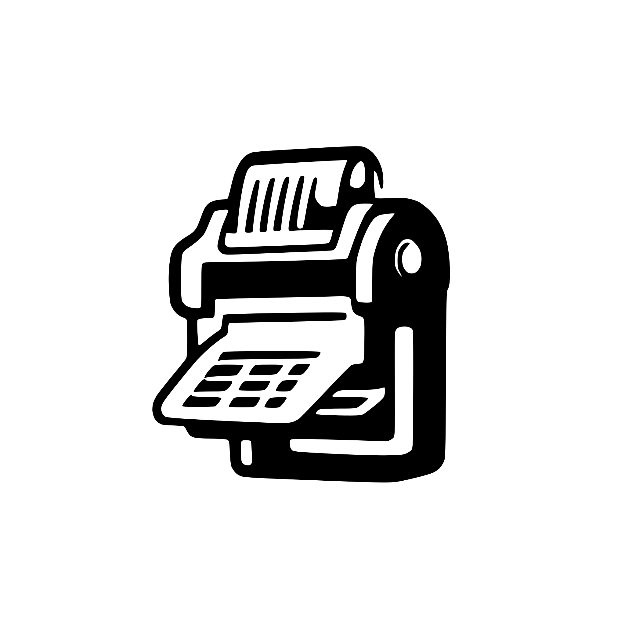 AI-generated SVG of a transparent background SVG icon, shows a commercial label printer printing out a small label sticker with 1D barcode on it and a small word "OCR" on top of the 1D barcode