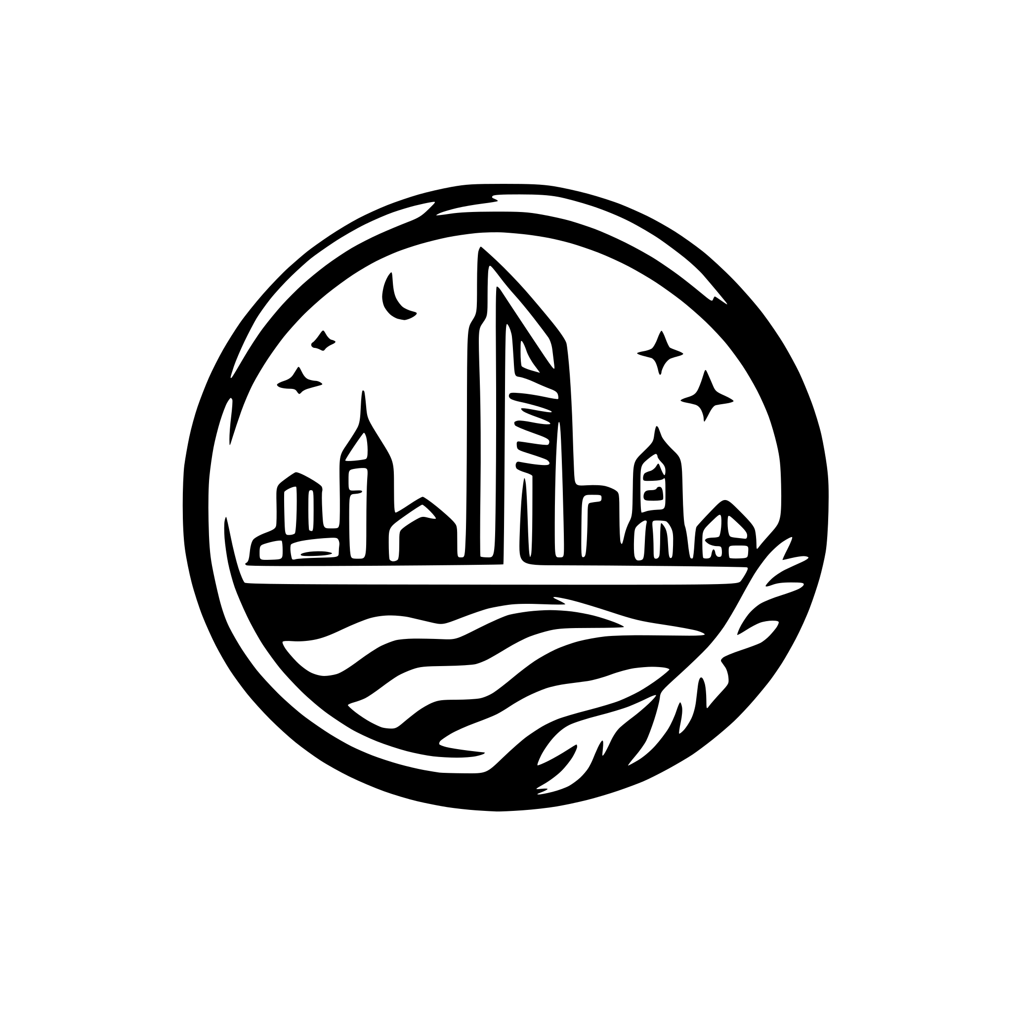 AI-generated SVG of a Riga skyline silhouette logo style