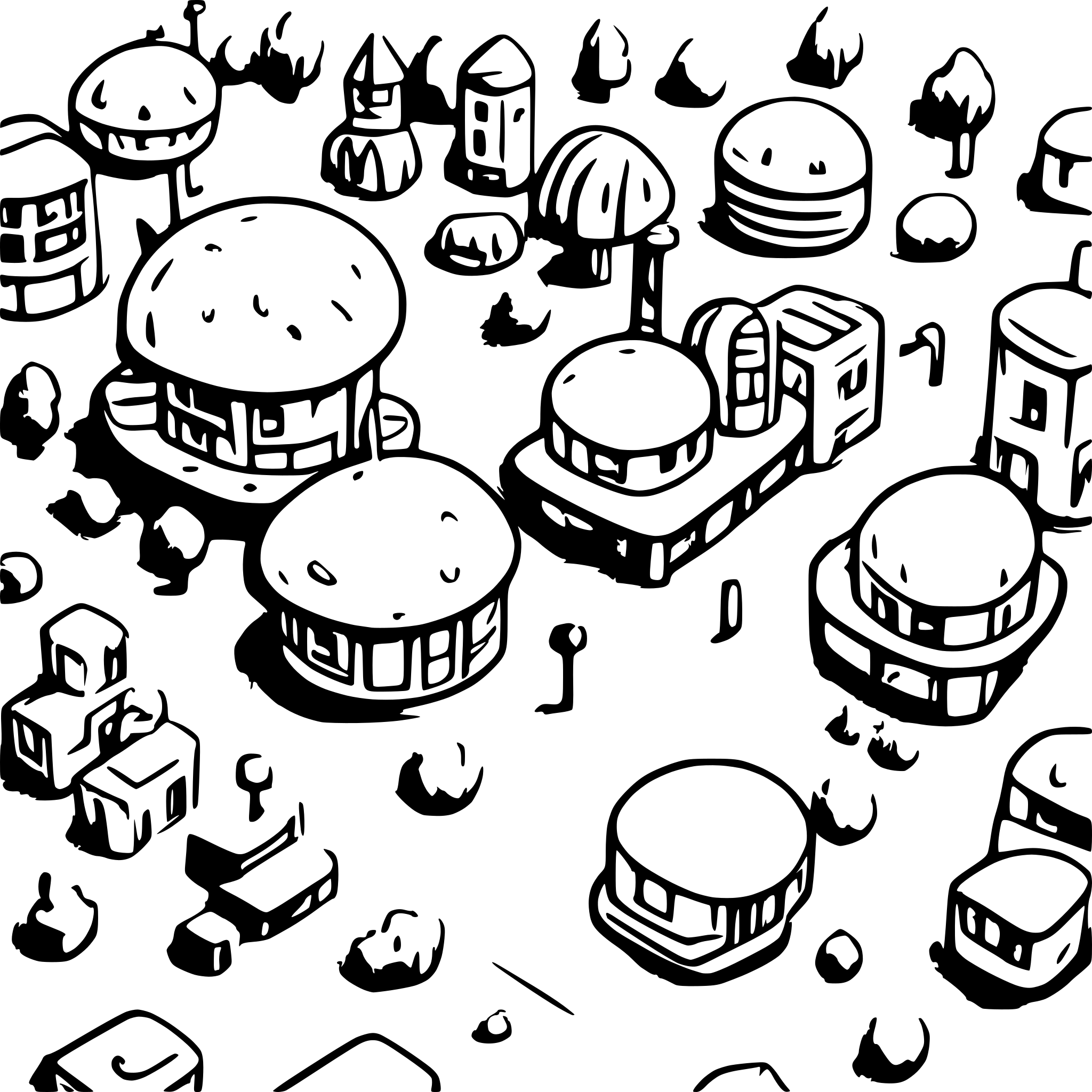 AI-generated SVG of a cute bubbly hub of cities with tools