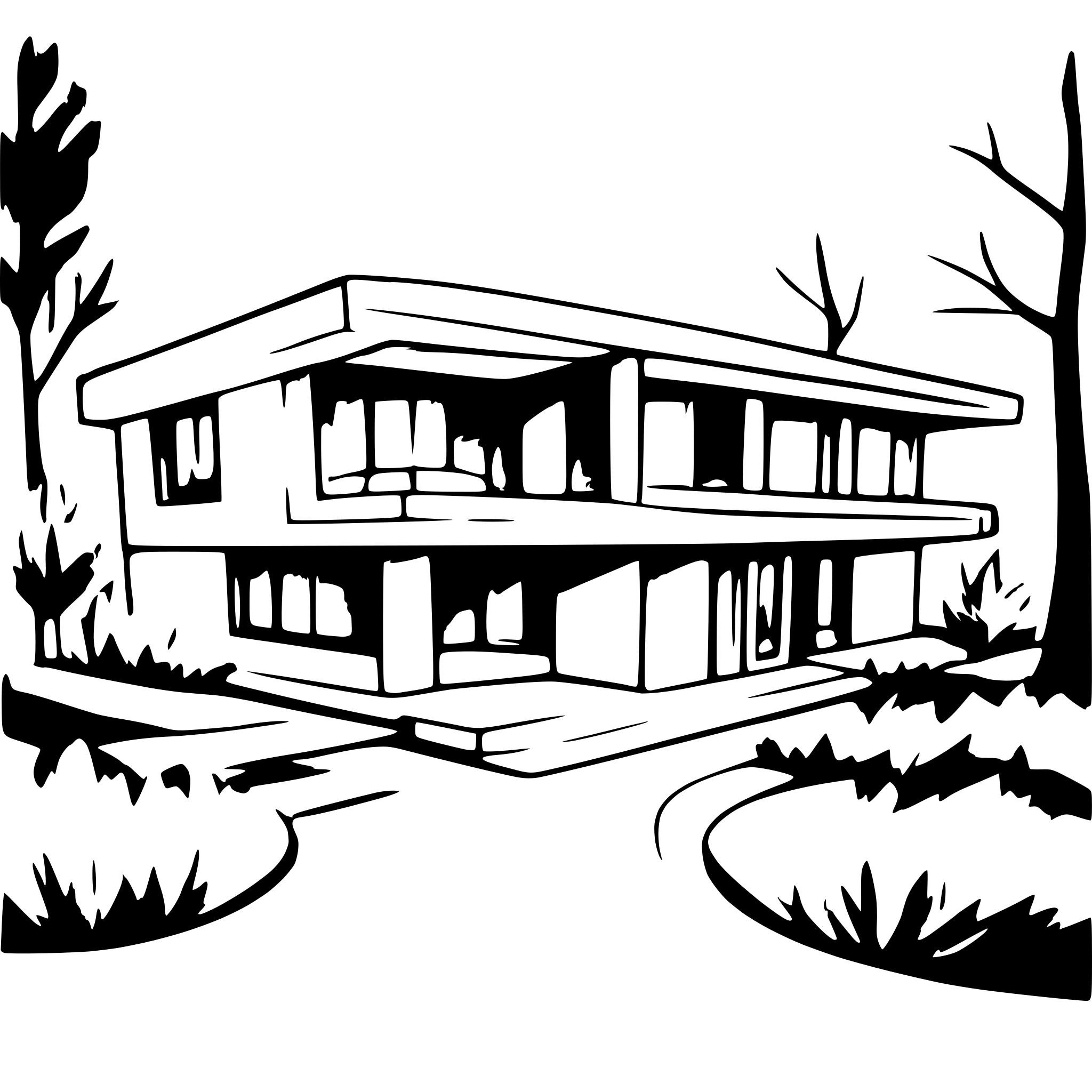 AI-generated SVG of a mid-century modern house architectural drawing with crisp lines