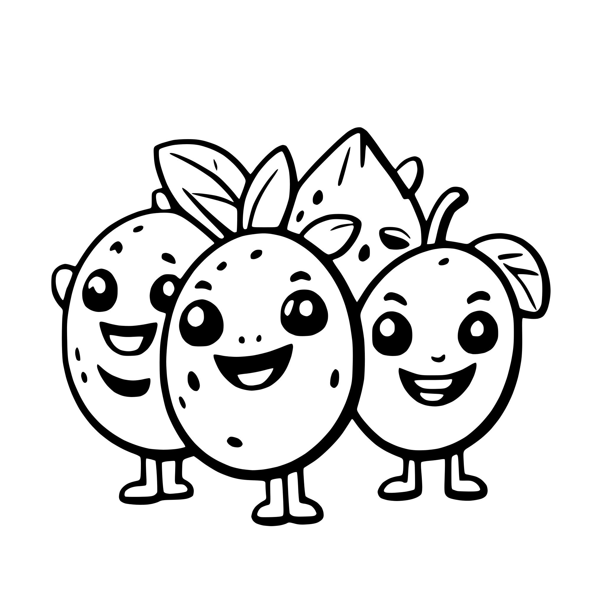 AI-generated SVG of a a group of happy fruit characters in a conga line AI-generated SVG of a a group of happy fruit characters in a conga line
