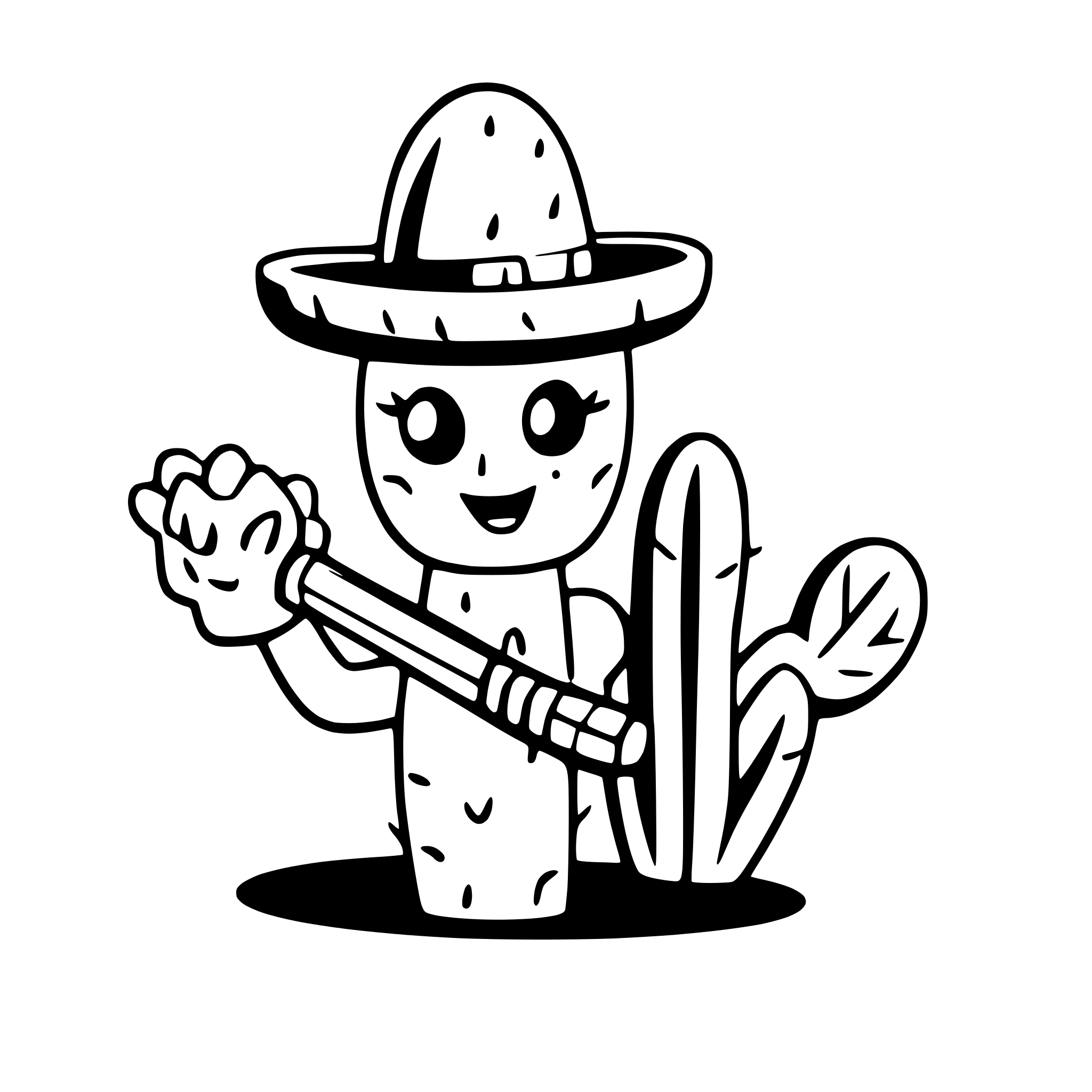 AI-generated SVG of a a cactus wearing a sombrero and playing the guitar
