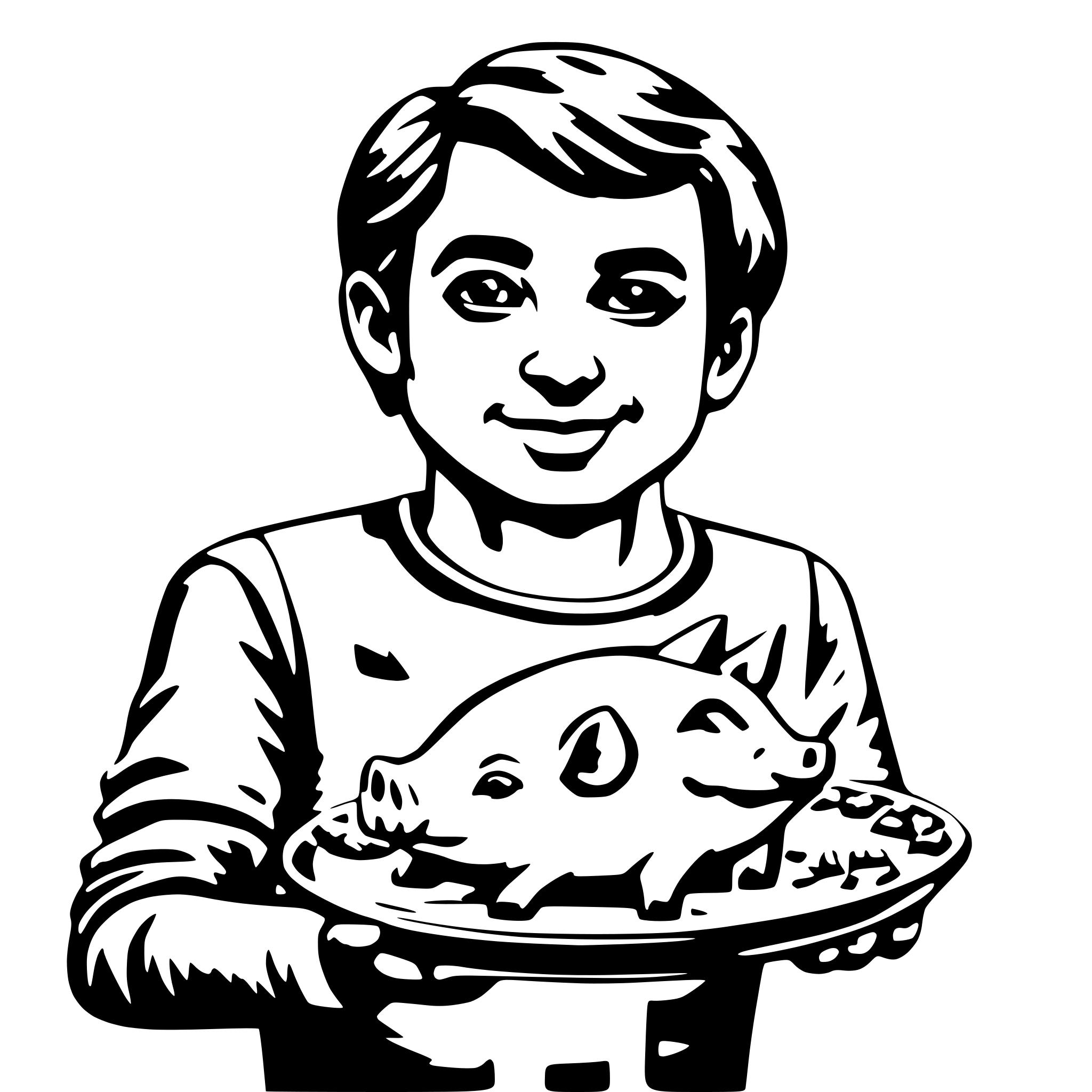 AI-generated SVG of 'a man withe a very pig body small head holding a plate of food'