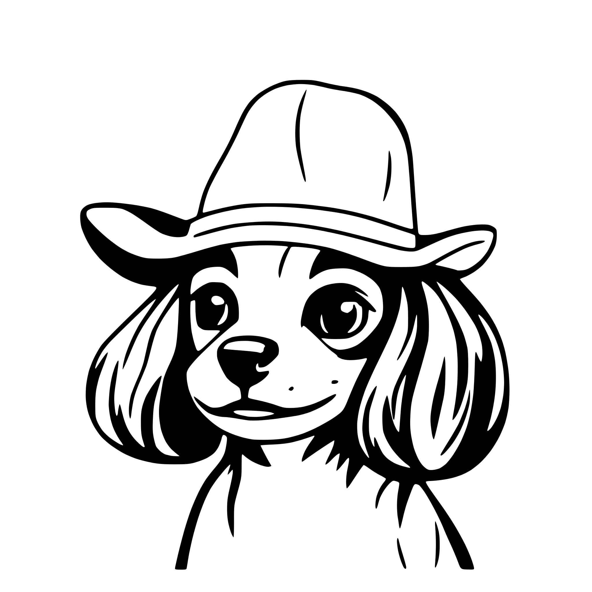 AI-generated SVG of 'only the head of a cavalier King Charles spaniel with a Mexican sombrero.'