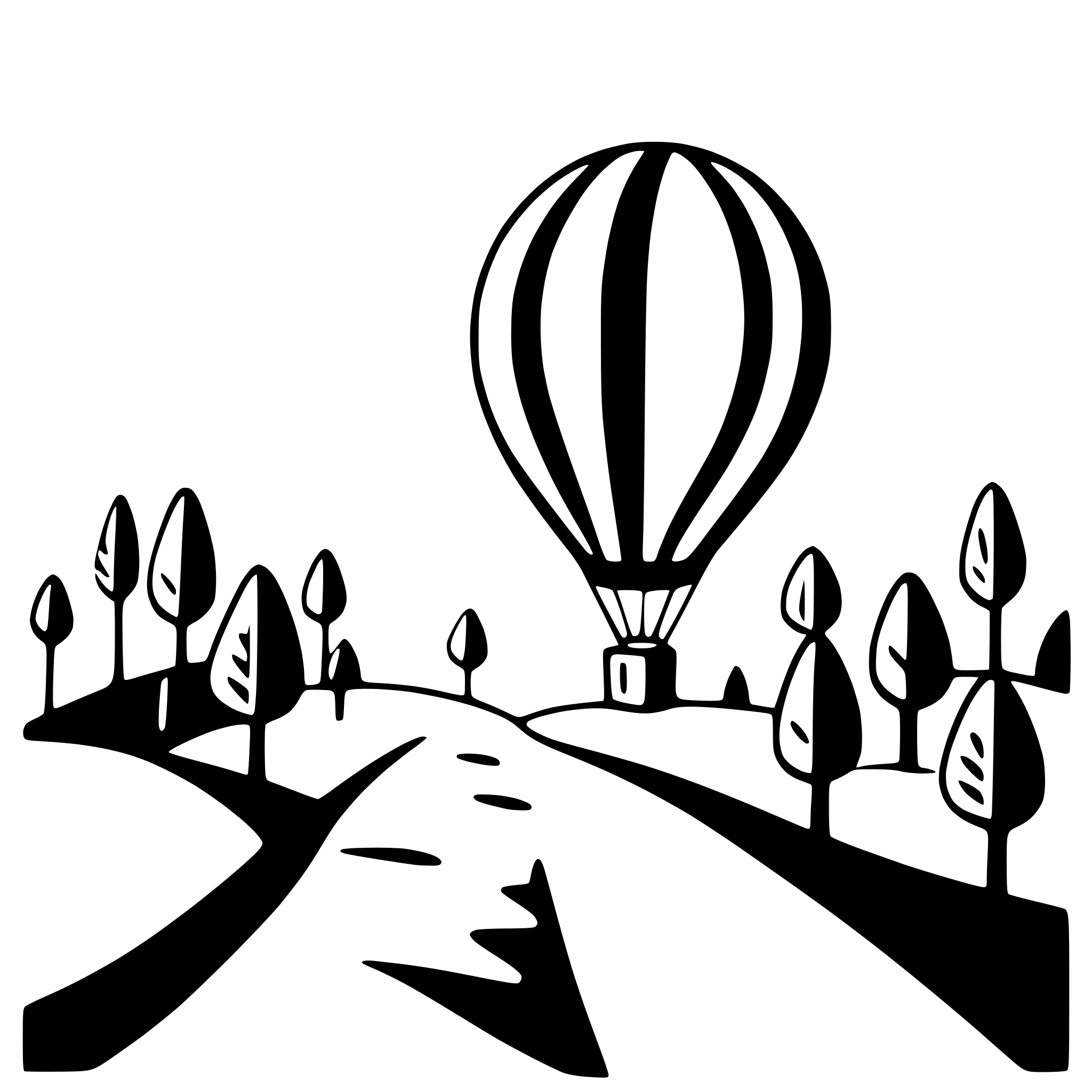 AI-generated SVG of 'balloon floating over forest'