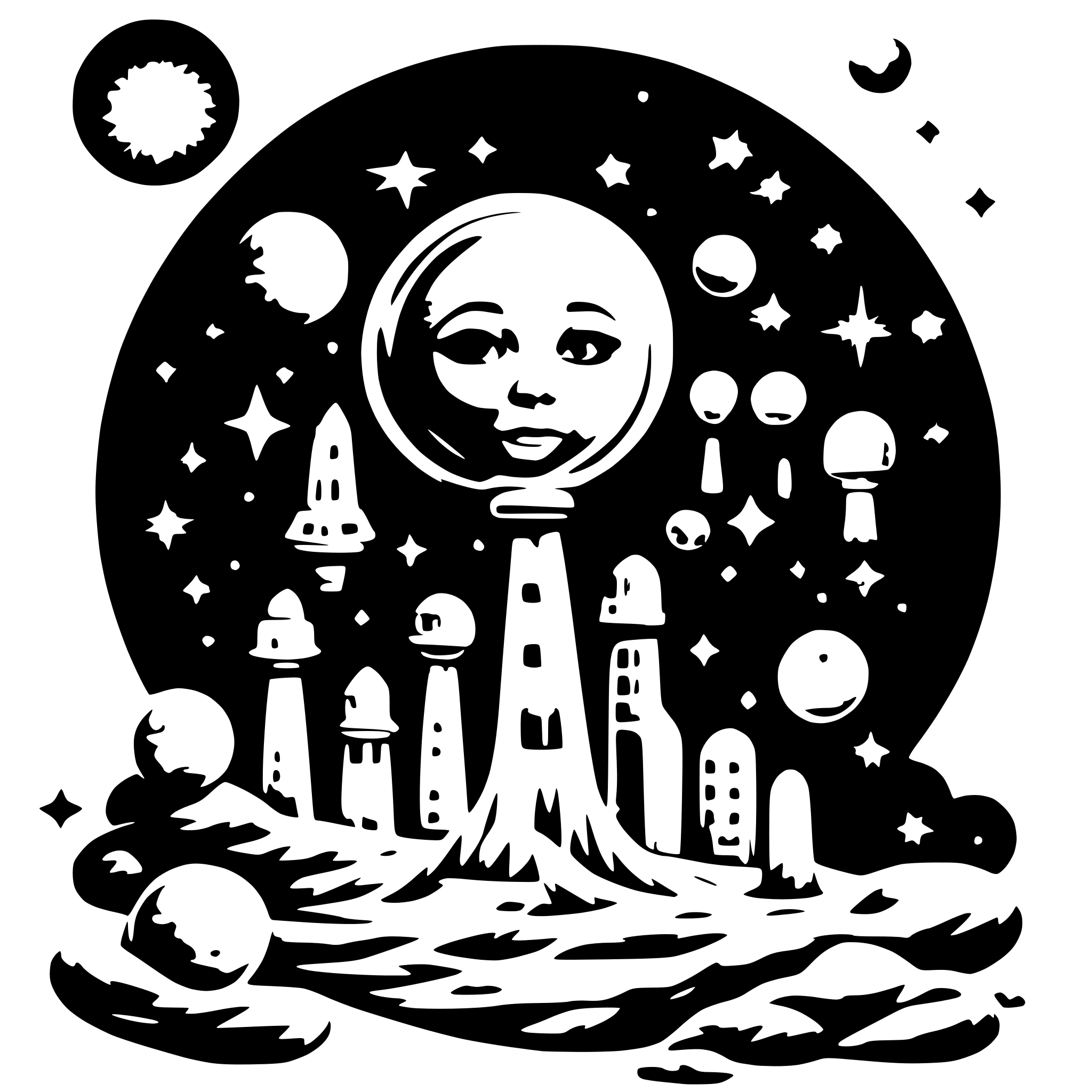 AI-generated SVG of a galaxy with many celestials objects