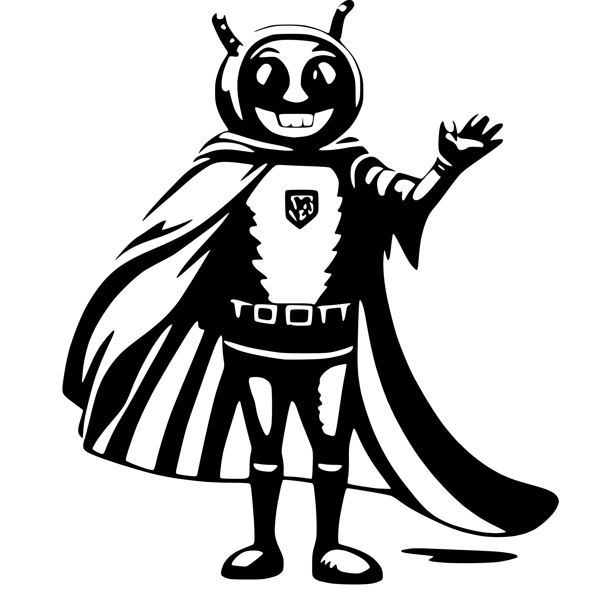AI-generated SVG of a caterpillar with cape in superhero pose