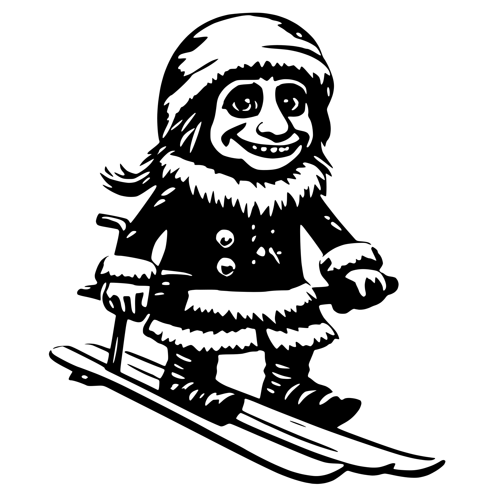 AI-generated SVG of 'Troll doll on skis'
