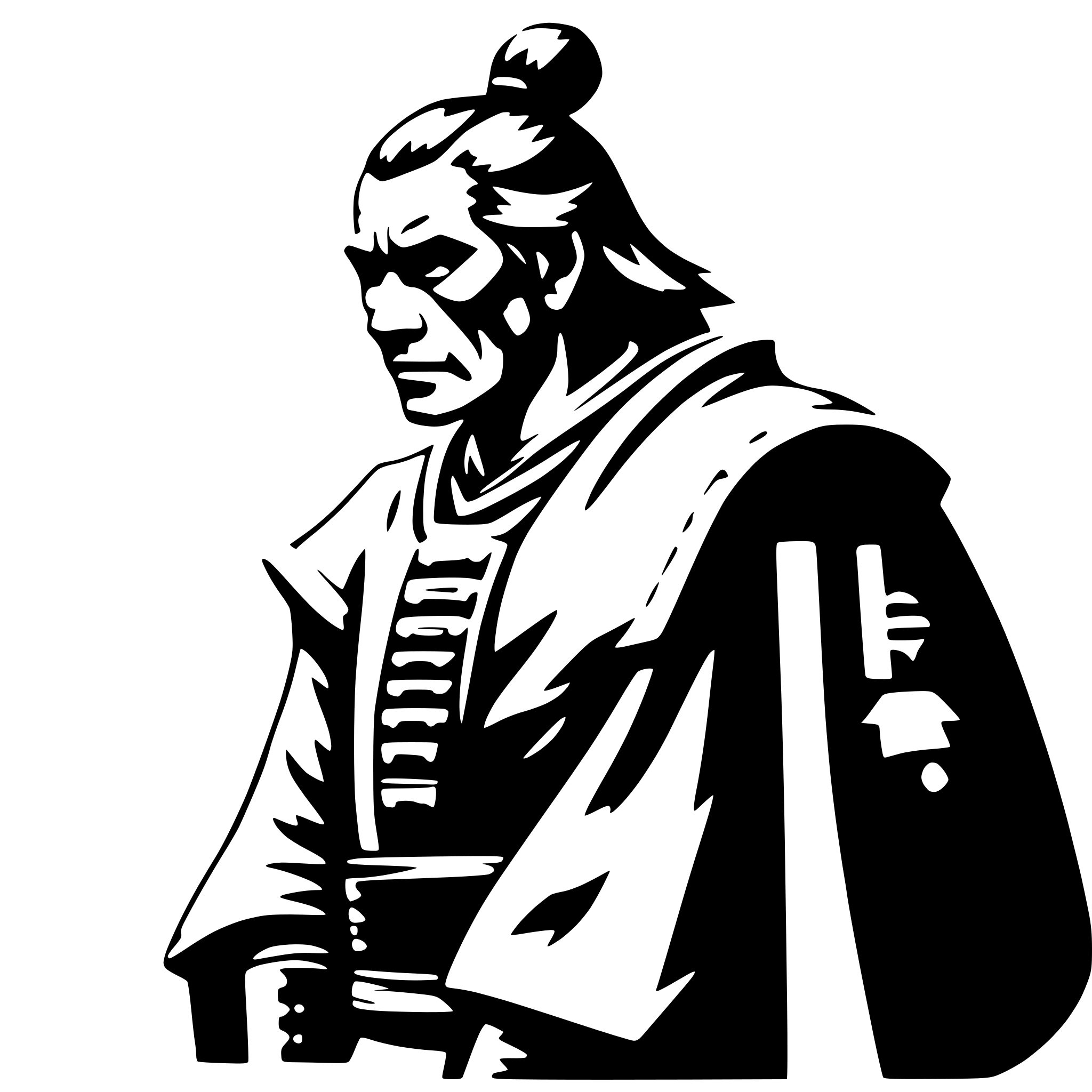 AI-generated SVG of a old samurai, side view, nostalgic