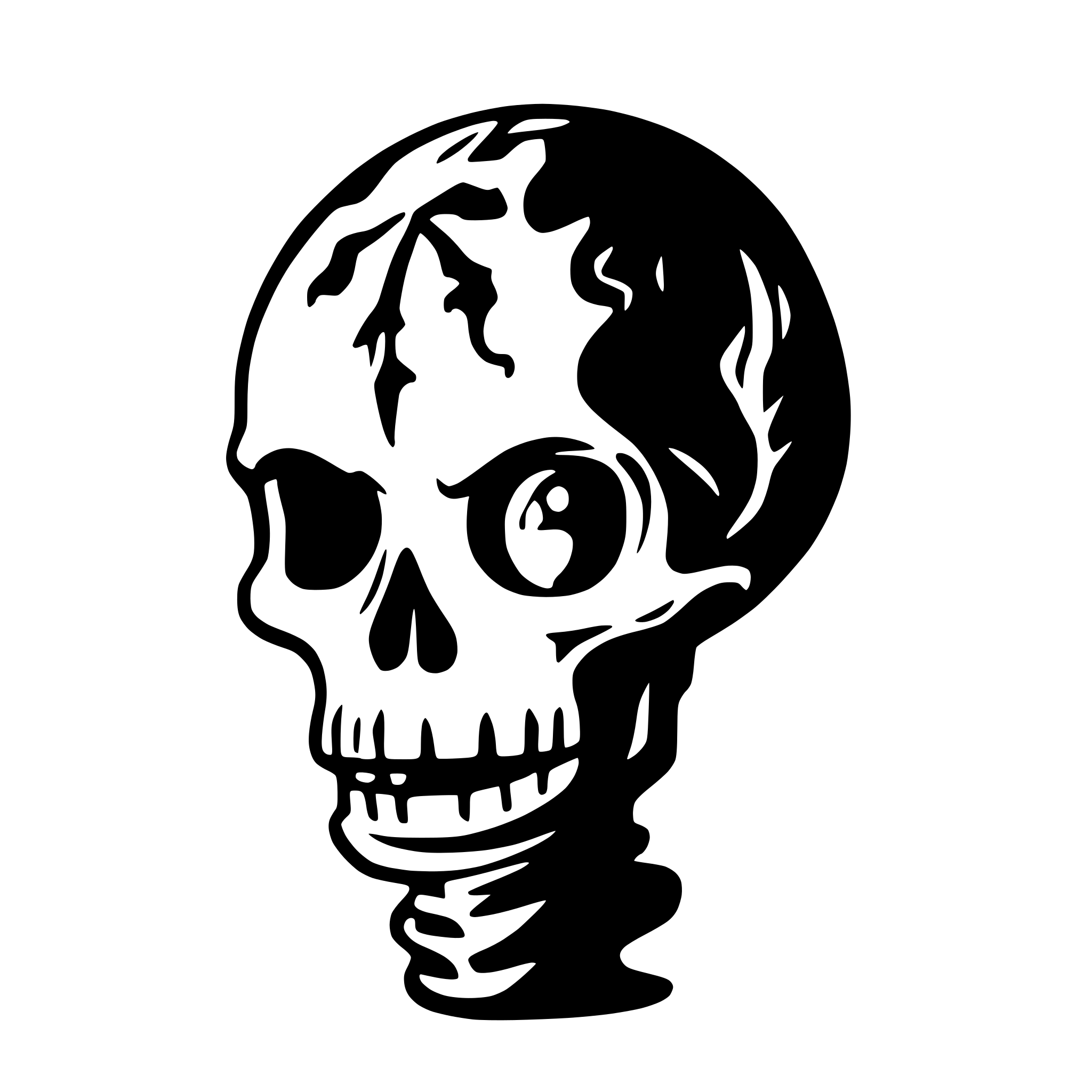 AI-generated SVG of a A broken skull with a tentacle-like moustre protruding from it