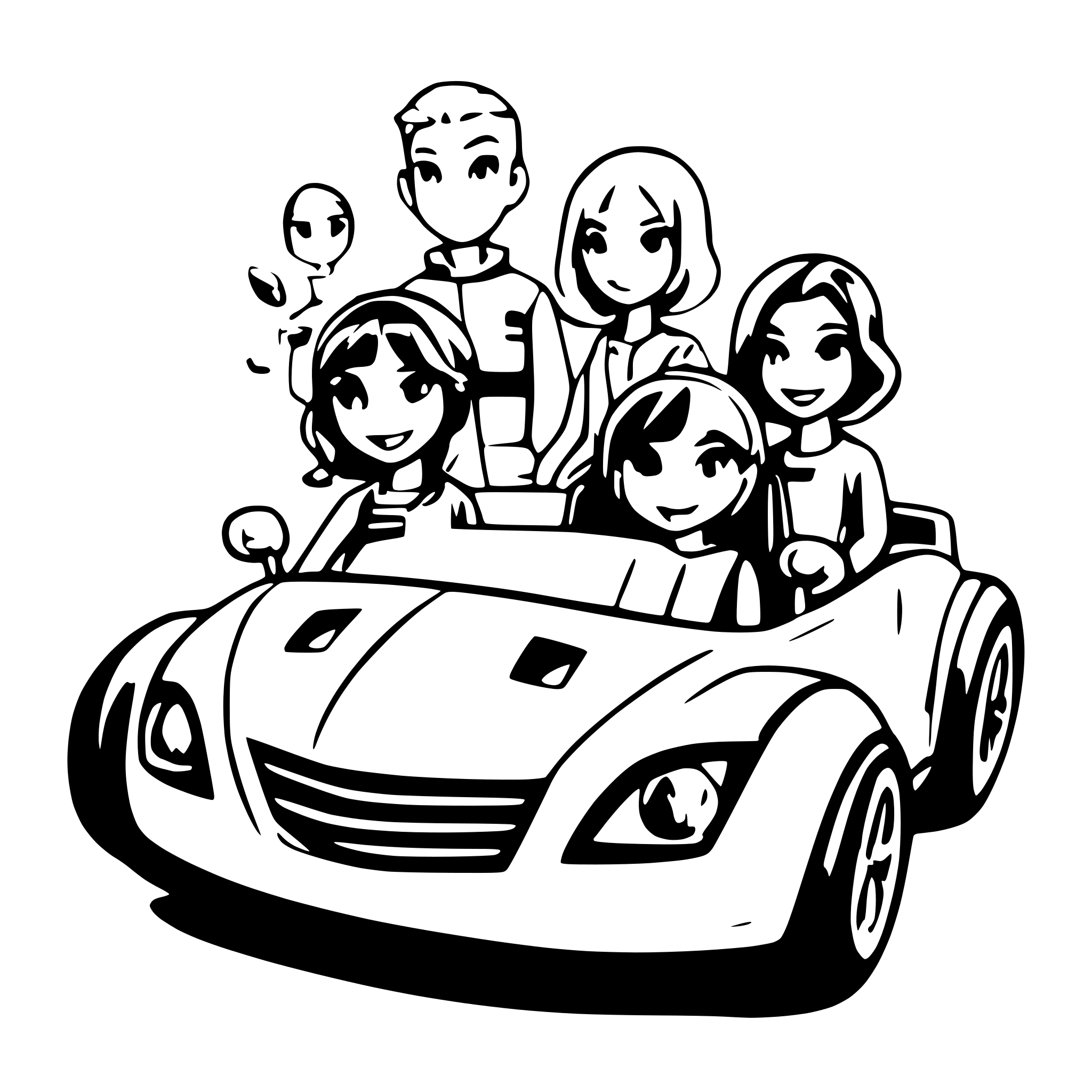 AI-generated SVG of a family figures as race car drivers