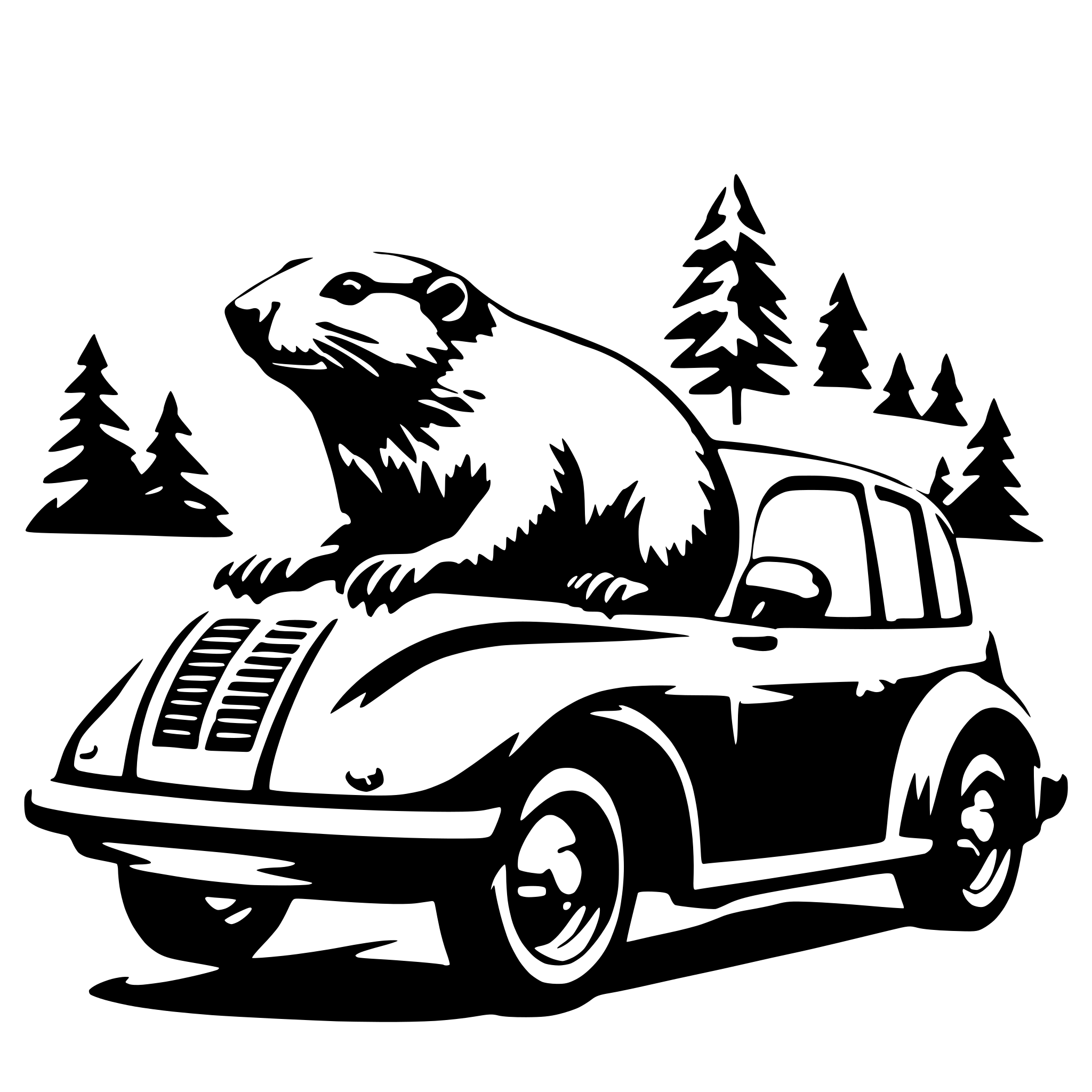 AI-generated SVG of 'beaver on a car'