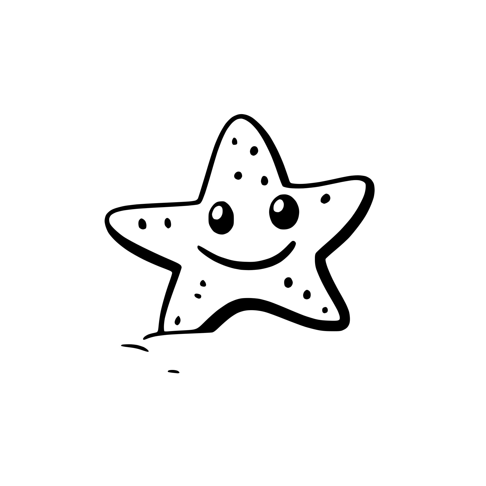 AI-generated SVG of a a smiling starfish on a sandy beach