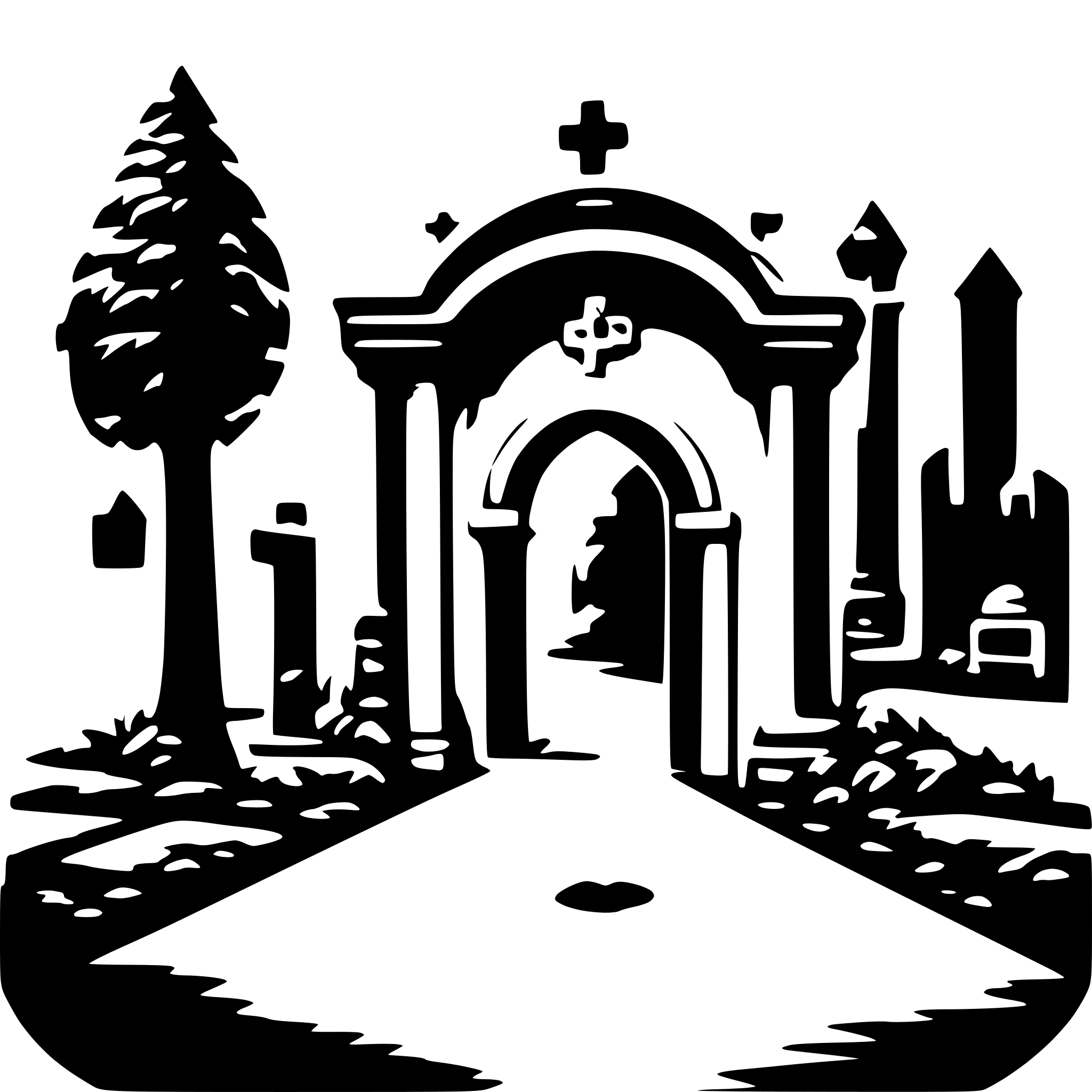 AI-generated SVG of a a romantic cemetery entrance
