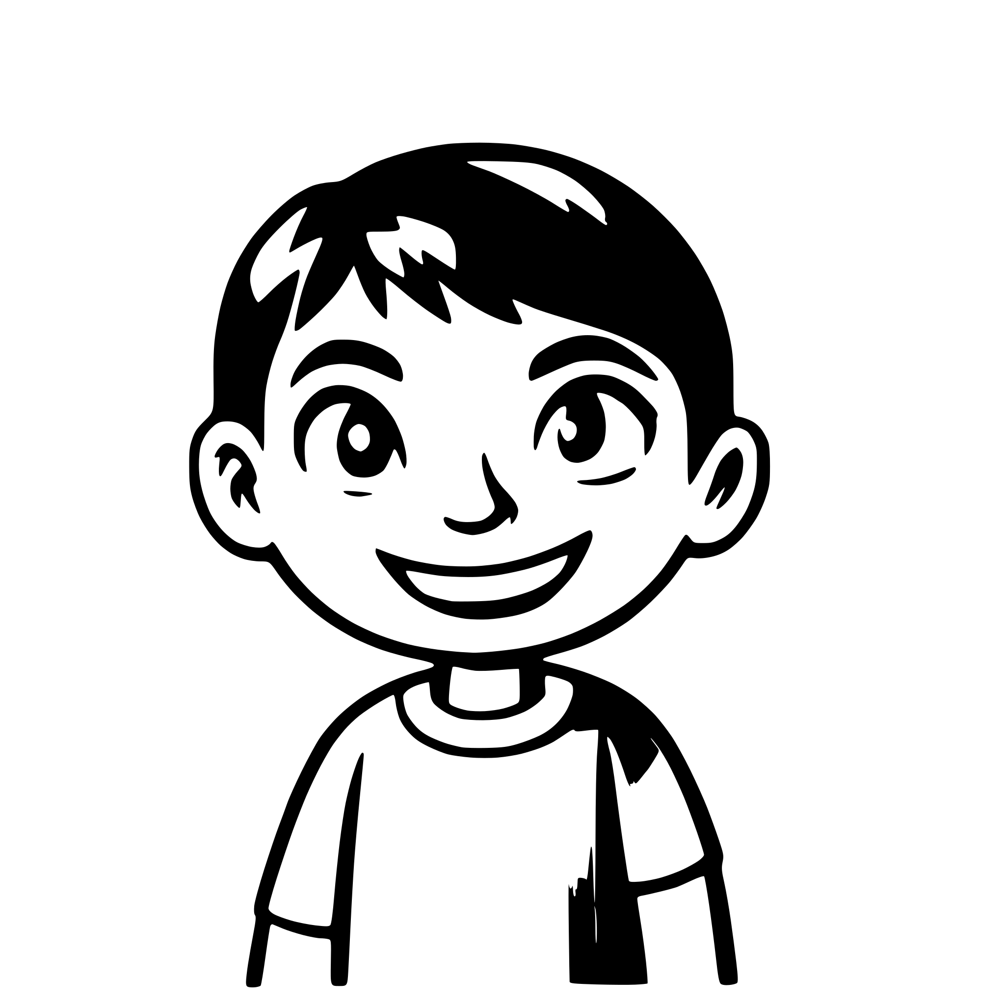 AI-generated SVG of 'A simple, flat-style cartoon illustration of a smiling boy with short brown hair, wearing a green shirt. The image should be inside a white circular frame on a green background. The boy's mouth should be slightly open, with a curved line near it to suggest speaking, similar to a comic-style speech hint.'