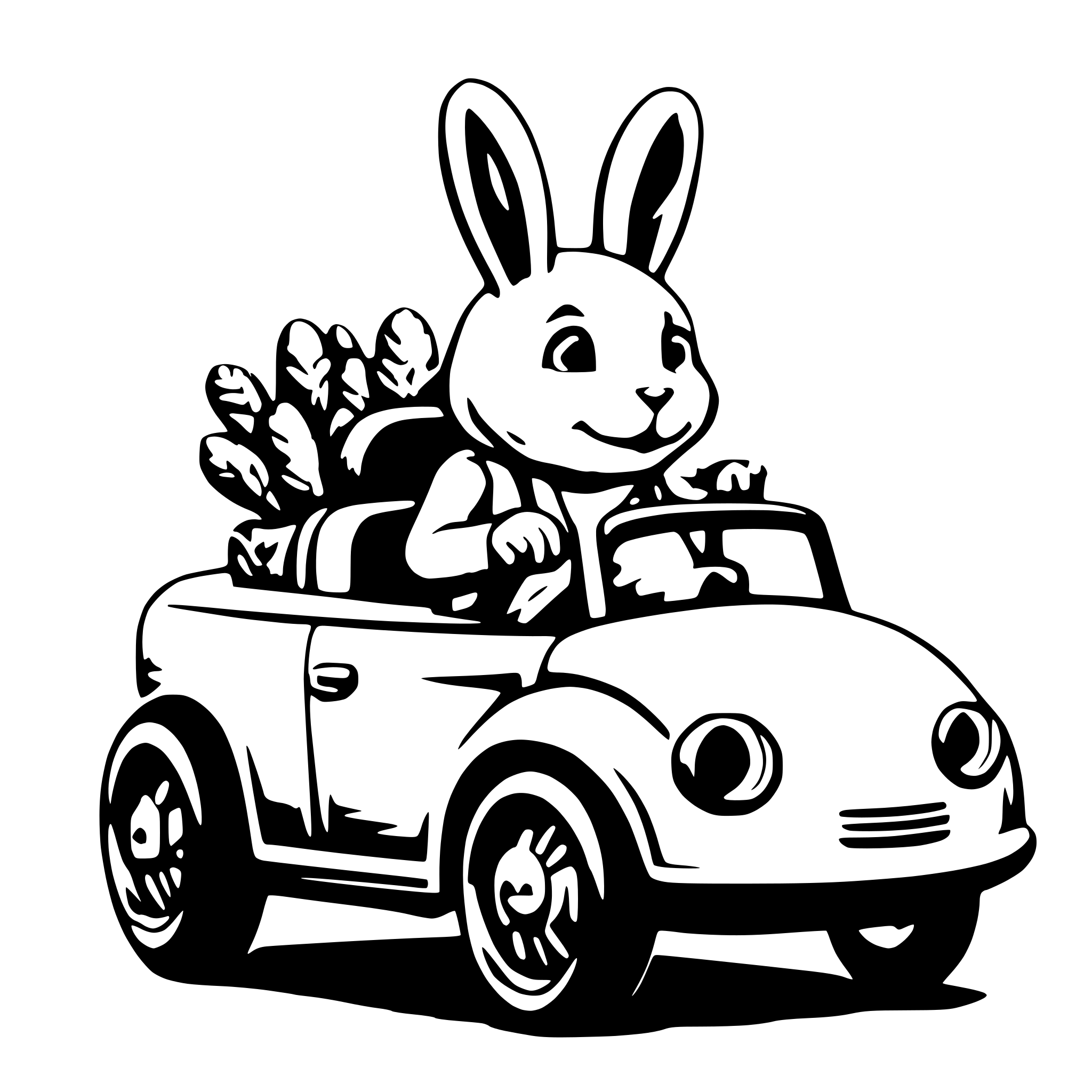 AI-generated SVG of a Cute bunny driving carrot car