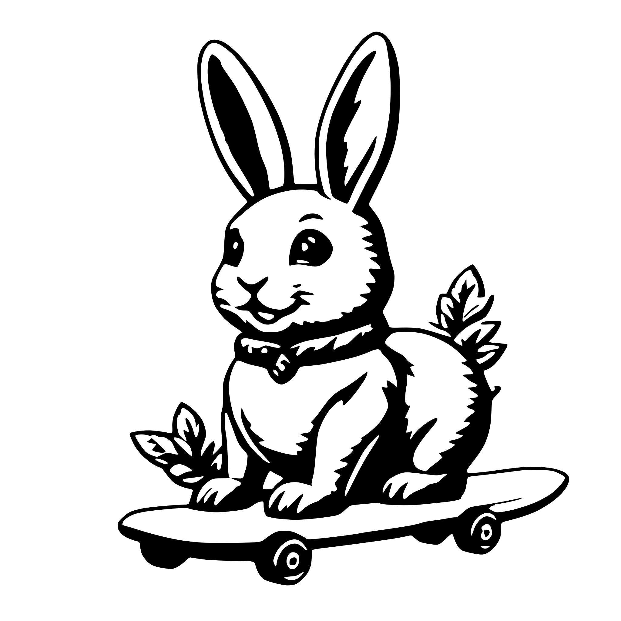 AI-generated SVG of a cute bunny on carrot shaped skateboard