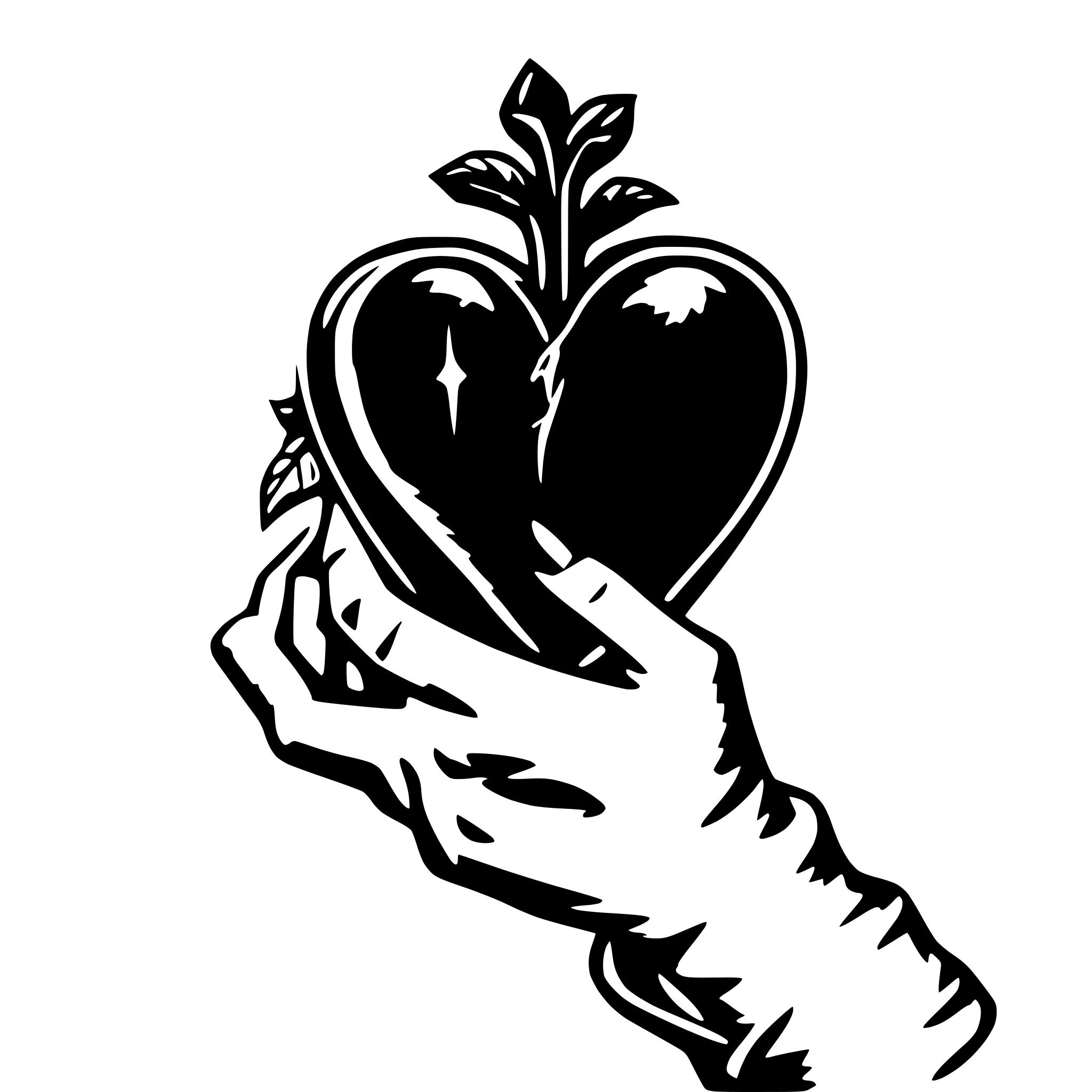 AI-generated SVG of 'Tattooed hand holding bleeding heart'