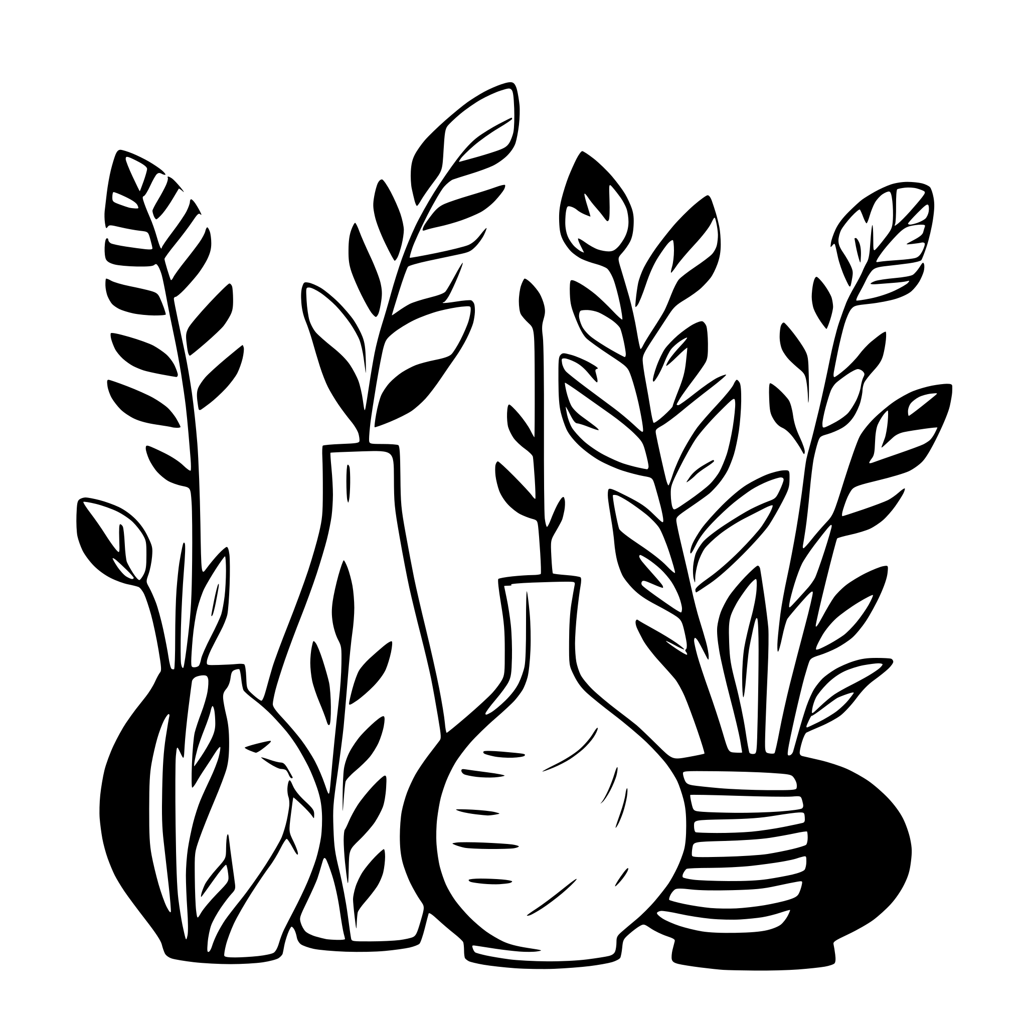 AI-generated SVG of a Whimsical minimalist floral arrangements in beautiful vases thick bold lines