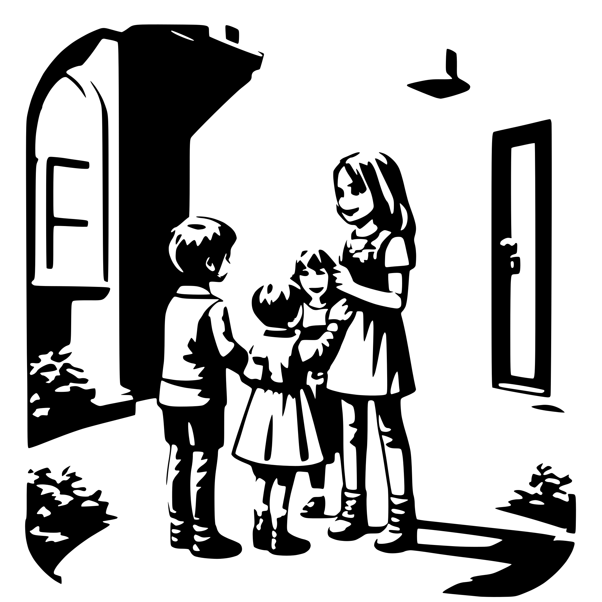 AI-generated SVG of a educator says goodbye to 8 children in the kindergarden