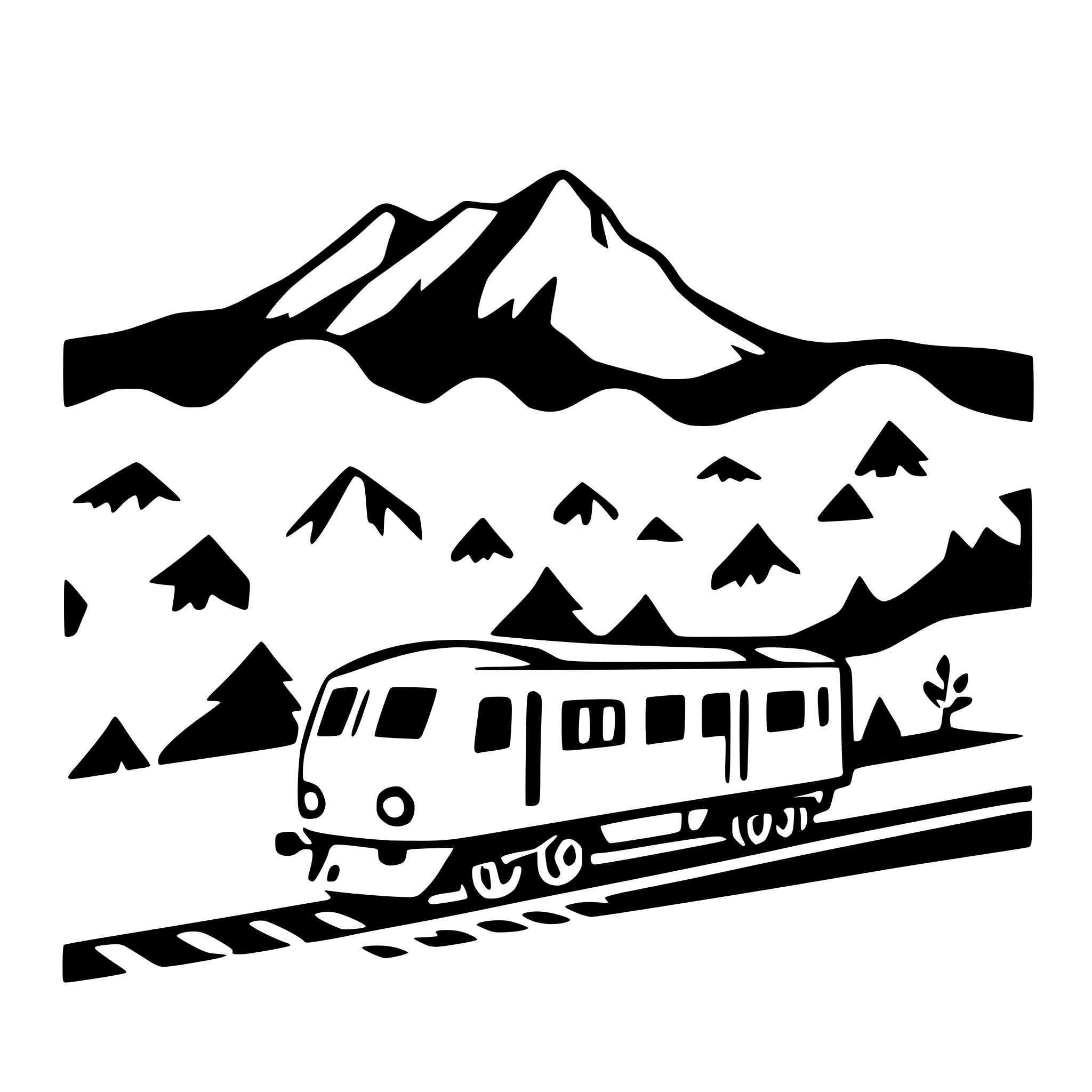 AI-generated SVG of a train passing through mountains