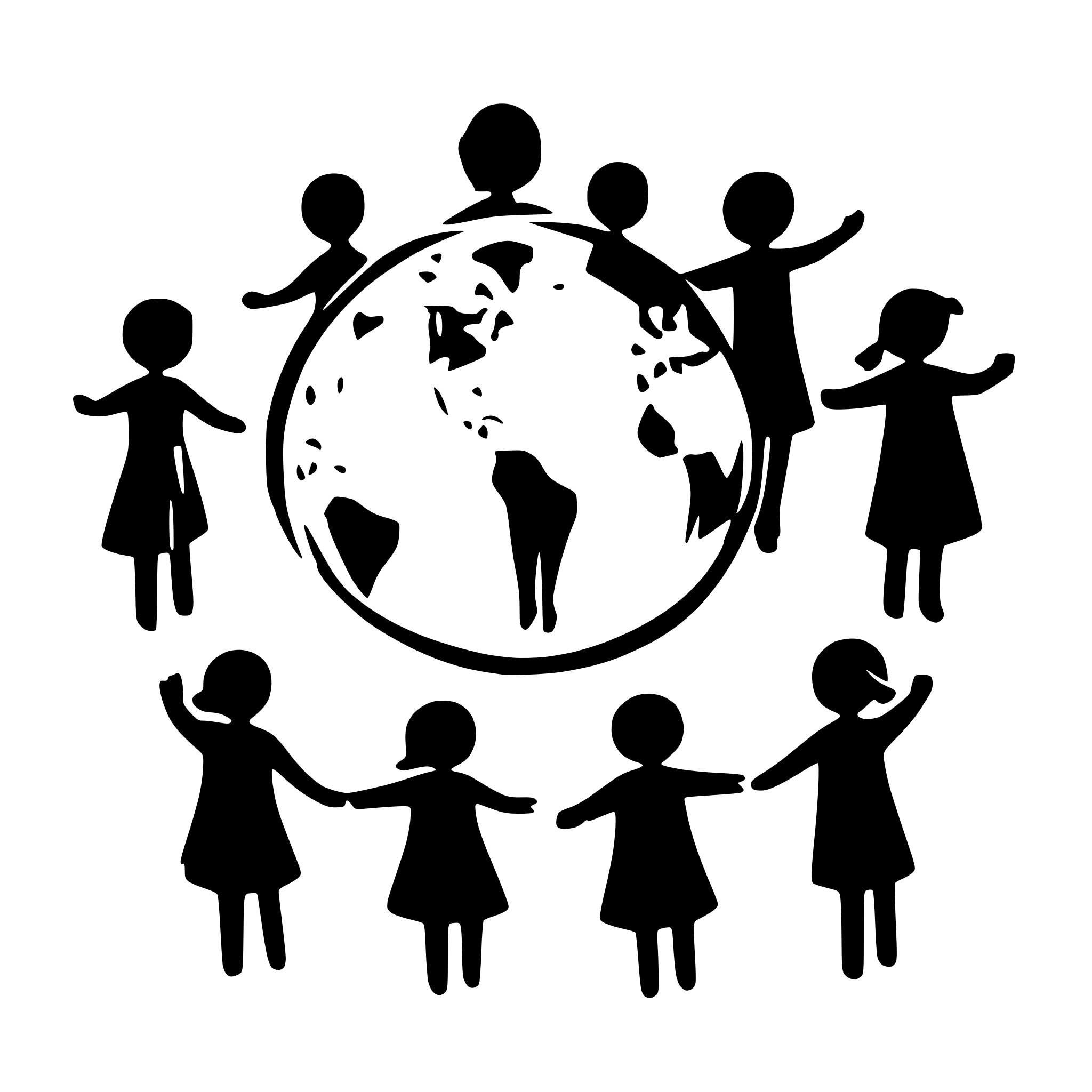 AI-generated SVG of a 10 children holding hands and the world