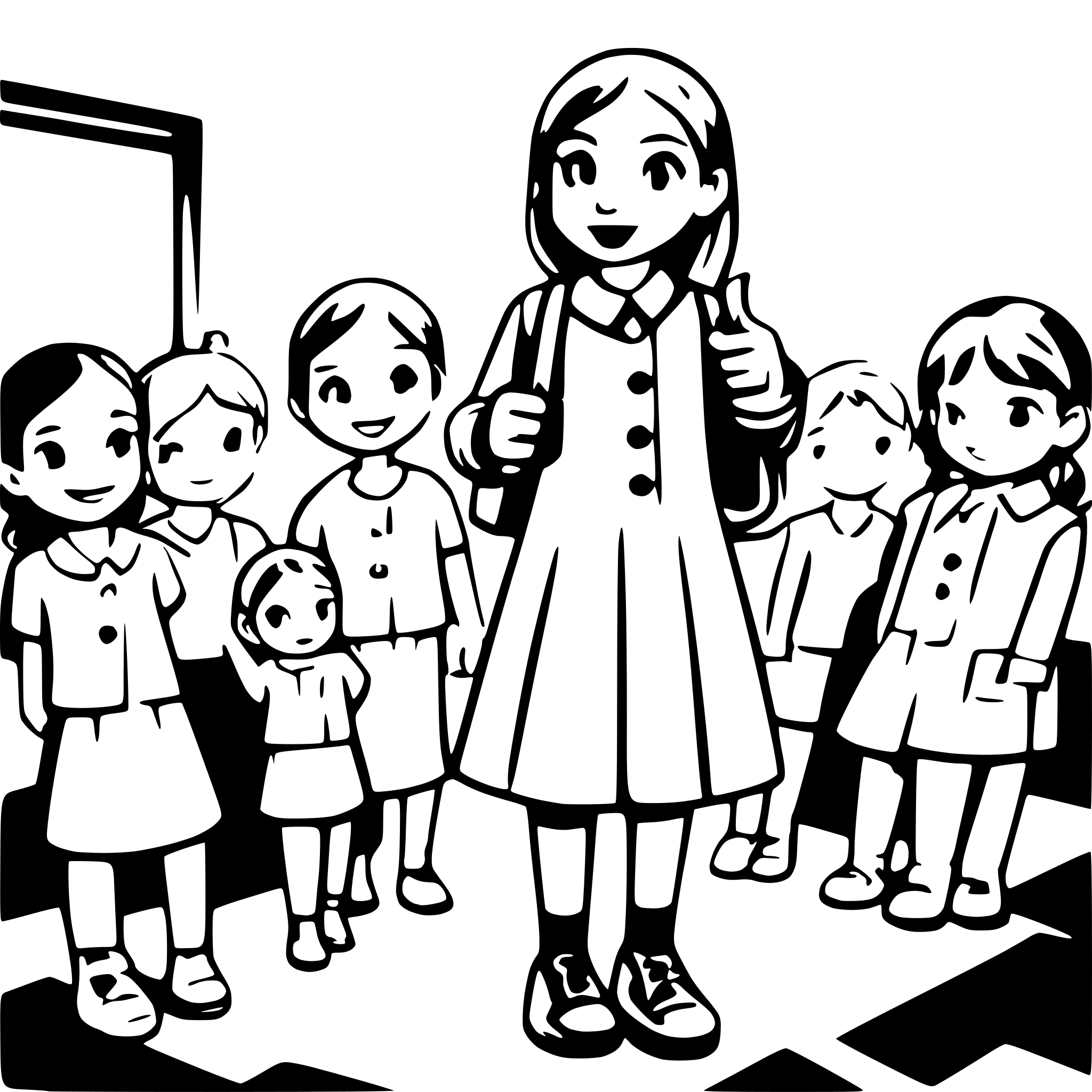 AI-generated SVG of a educator says goodbye to 8 children in the kindergarden
