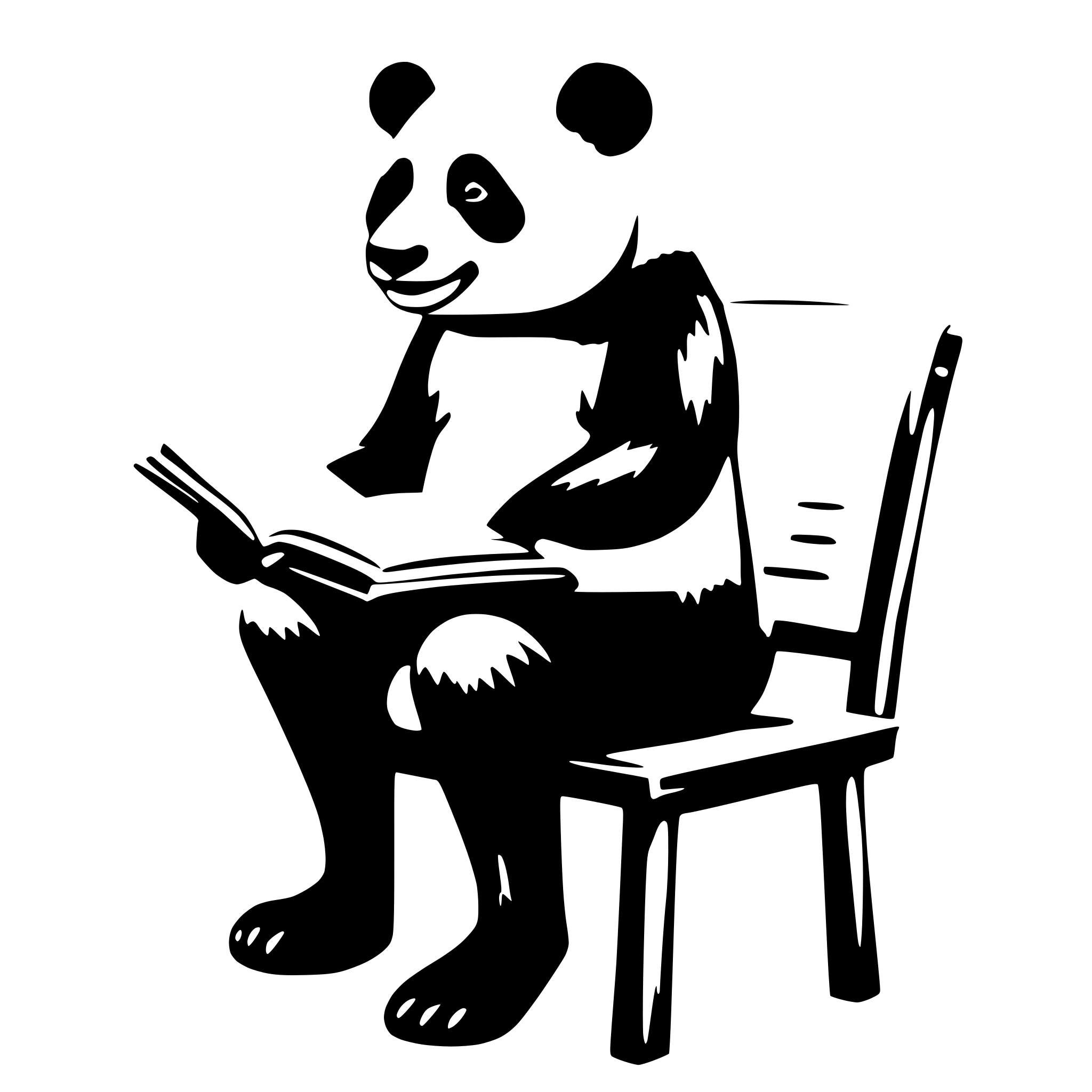 AI-generated SVG of a a panda, sit on a chair, reading a very big book