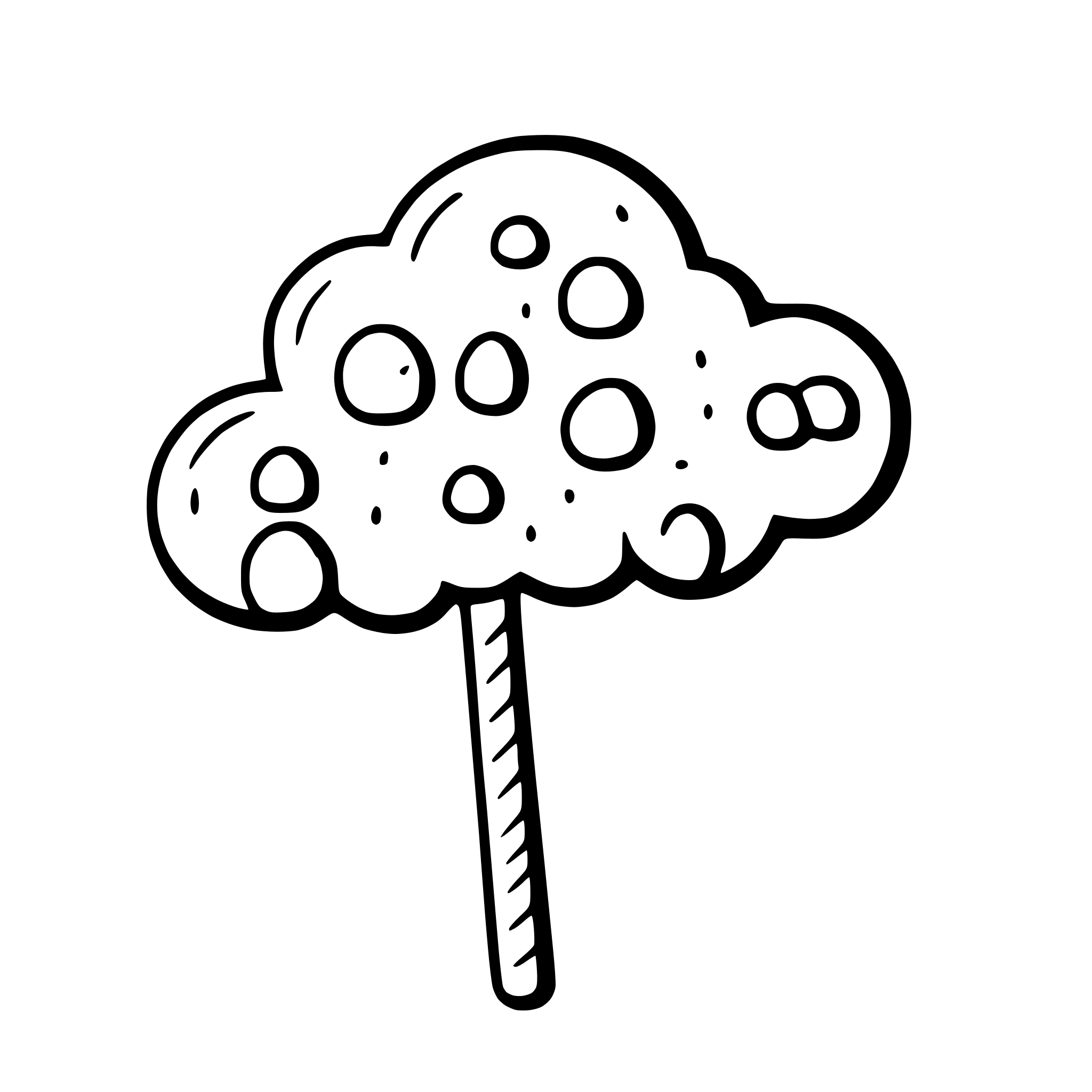 AI-generated SVG of 'a cloud raining colorful candy'