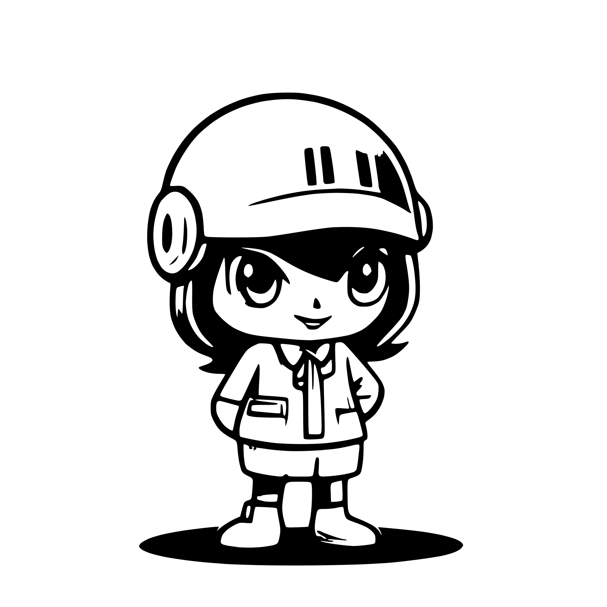 AI-generated SVG of 'squid game pink soldier cartoon character thinking'