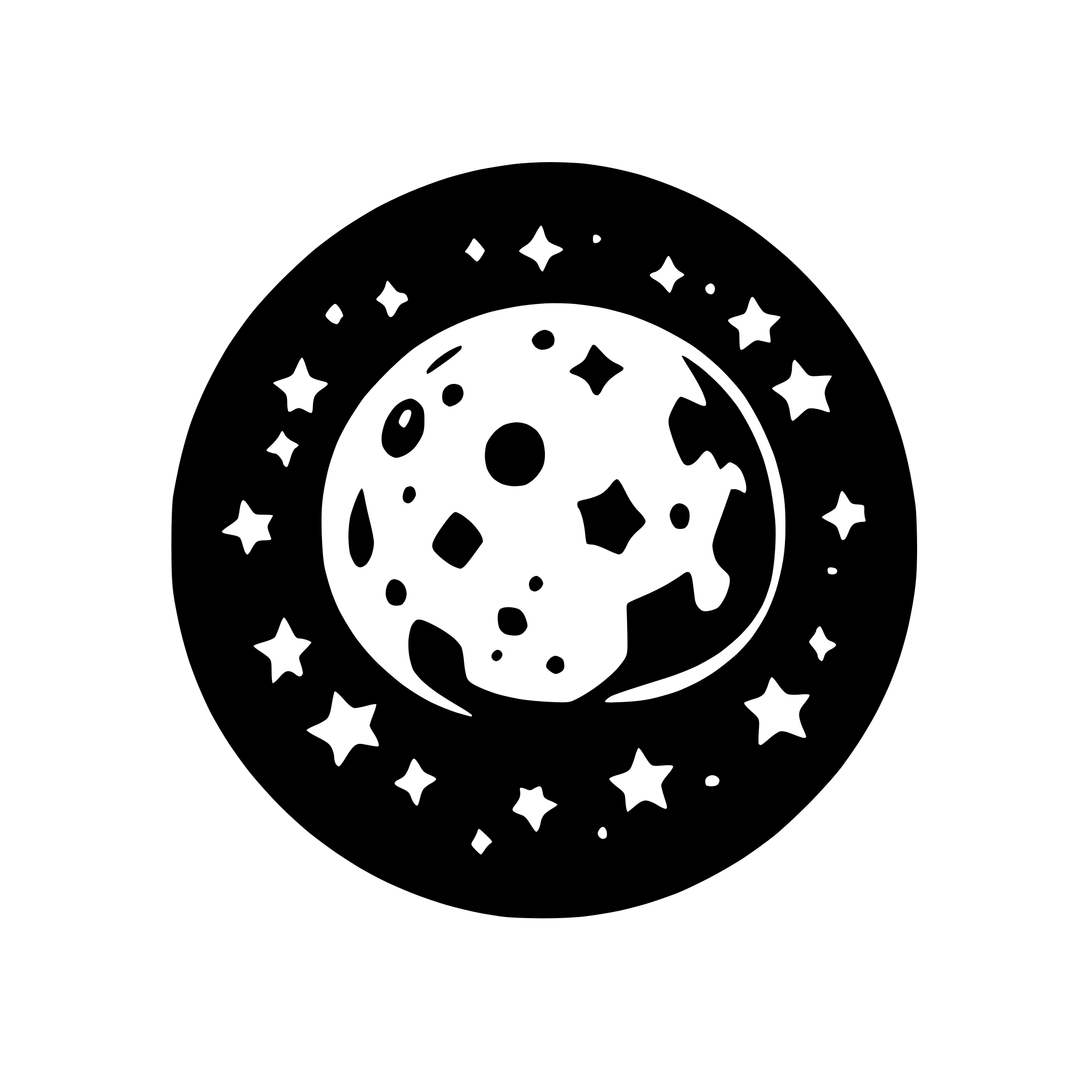 AI-generated SVG of '"A dark blue sphere with starry patterns. Toon Shader with glowing stars and cosmic dust swirling around it, giving a space-like, mystical effect."'