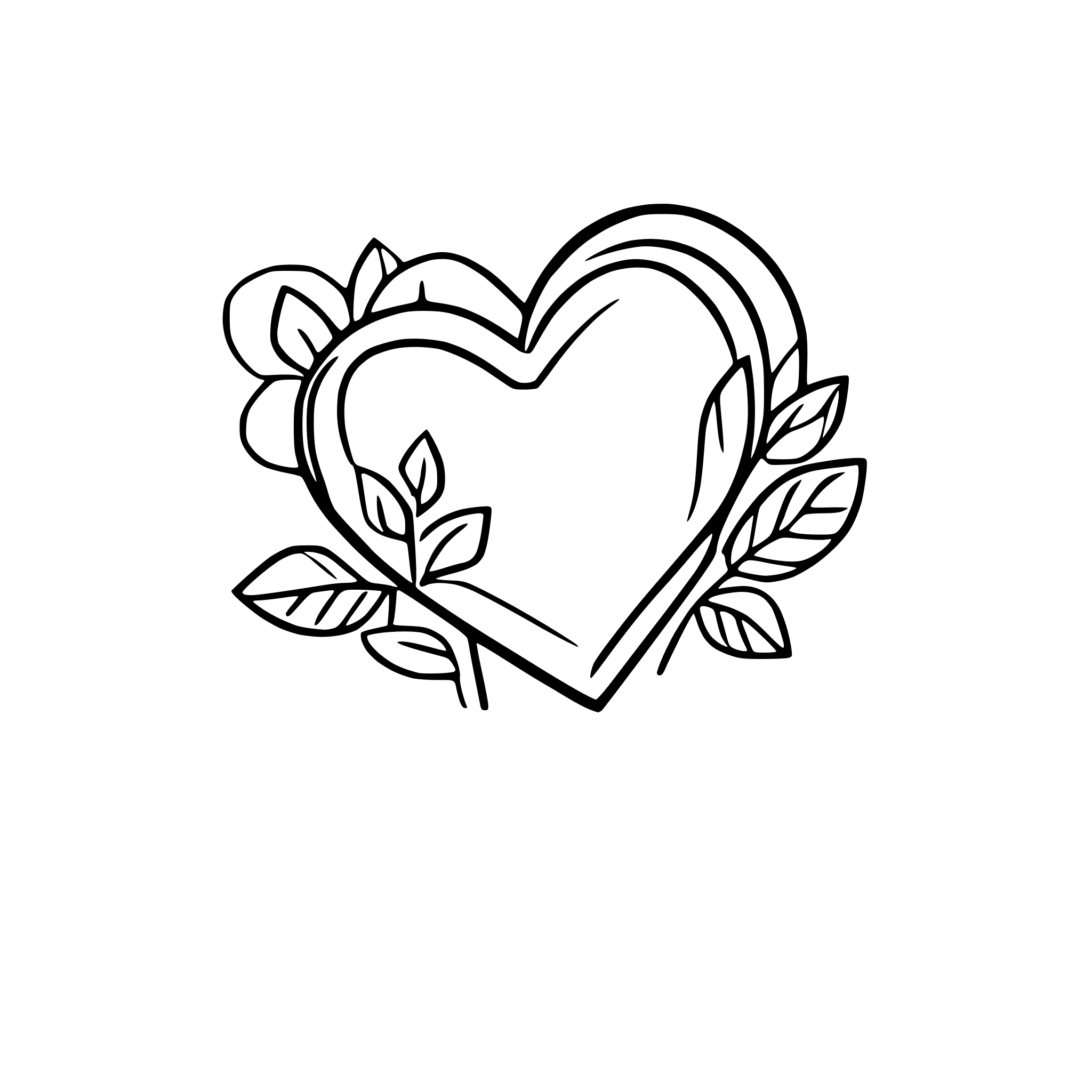 AI-generated SVG of a heart outline, flowers, roses, petals, fine lines. heart line is only made of flowers